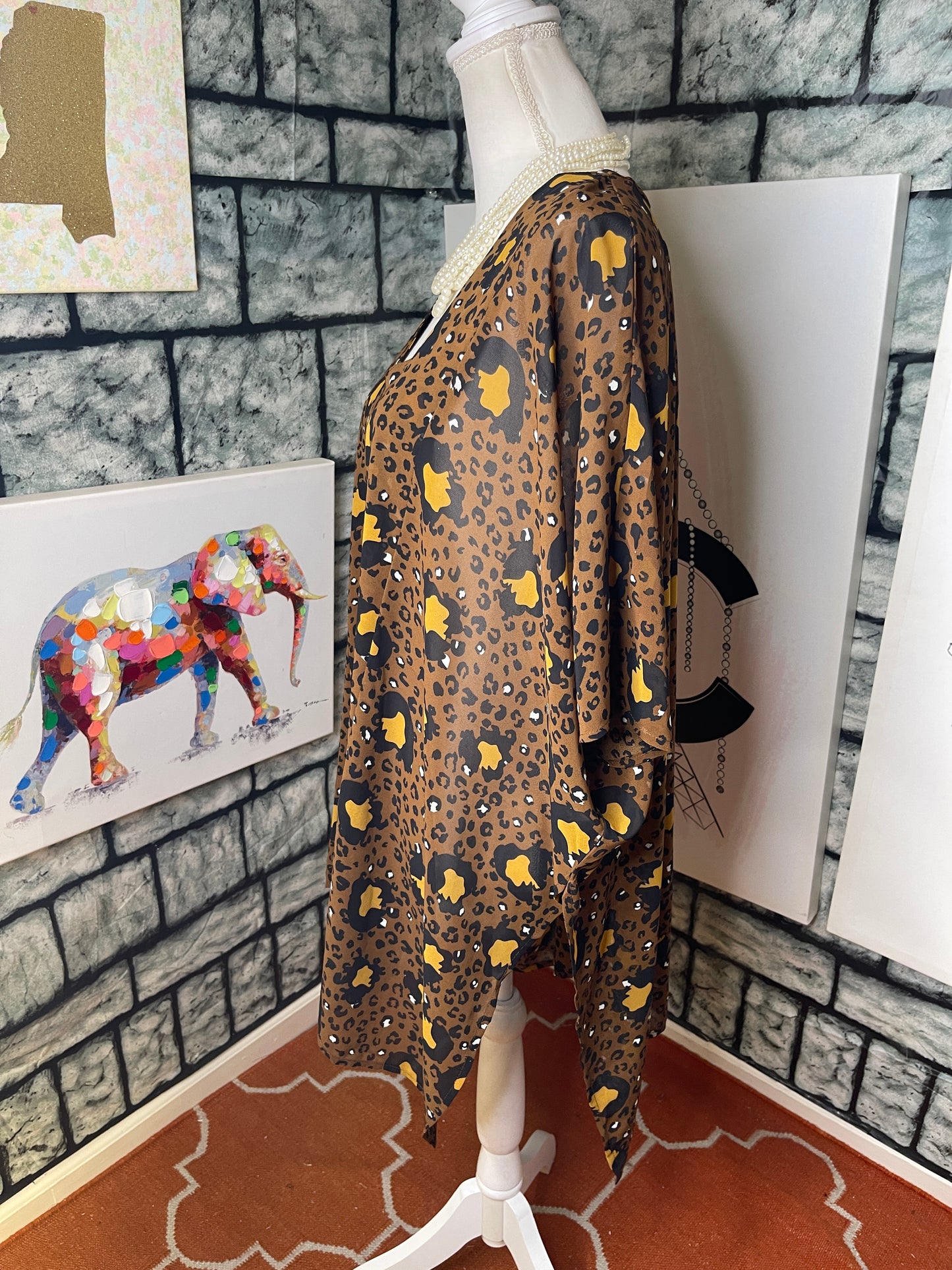 Umgee Brown Black and Orange Cheetah Print Coverup Women Sz Small / Medium