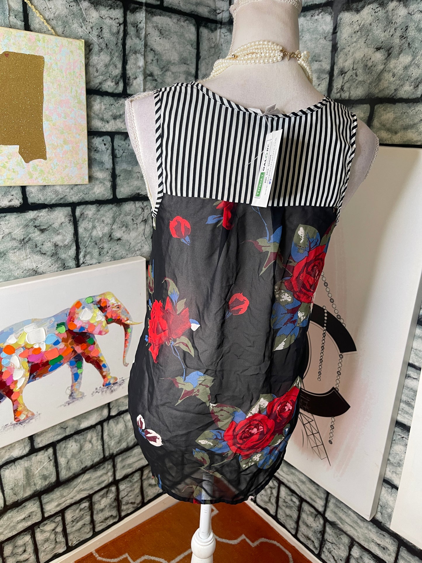 Charming Charlie Black White Floral Blouse Women sz Small