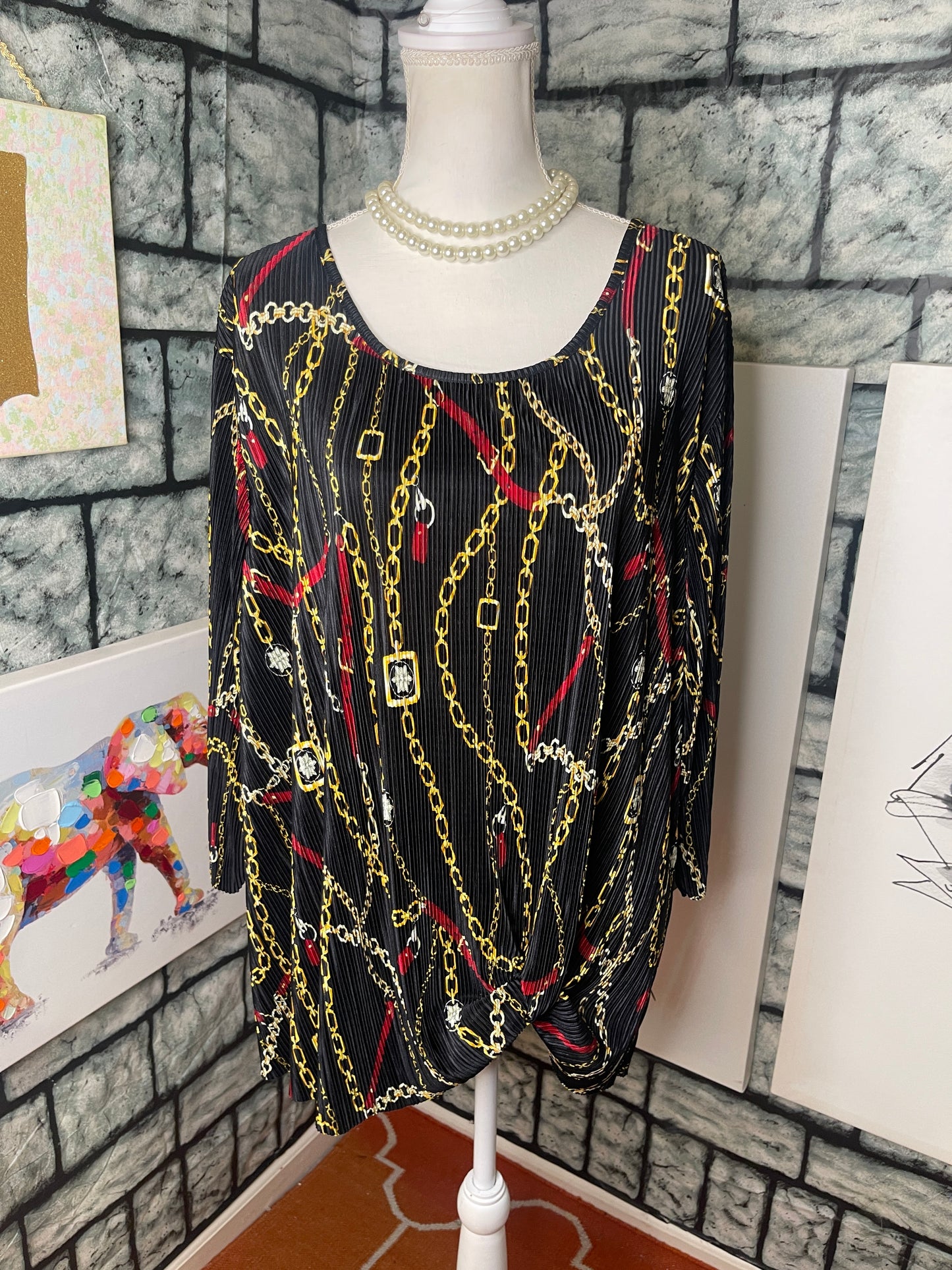 Est 1946 Black Red Chain Blouse Women sz 26/28