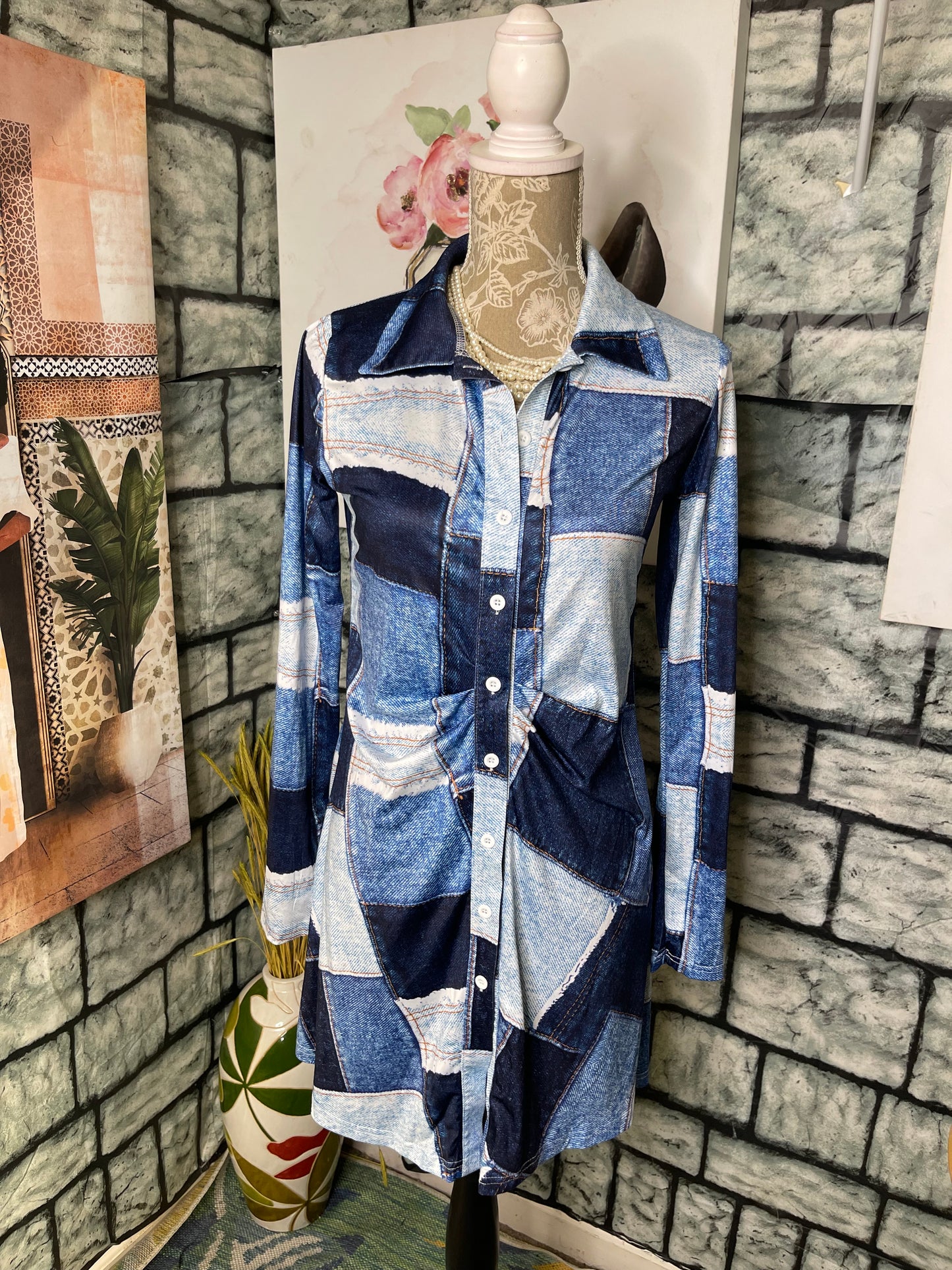Blue Print Dress Women sz Small