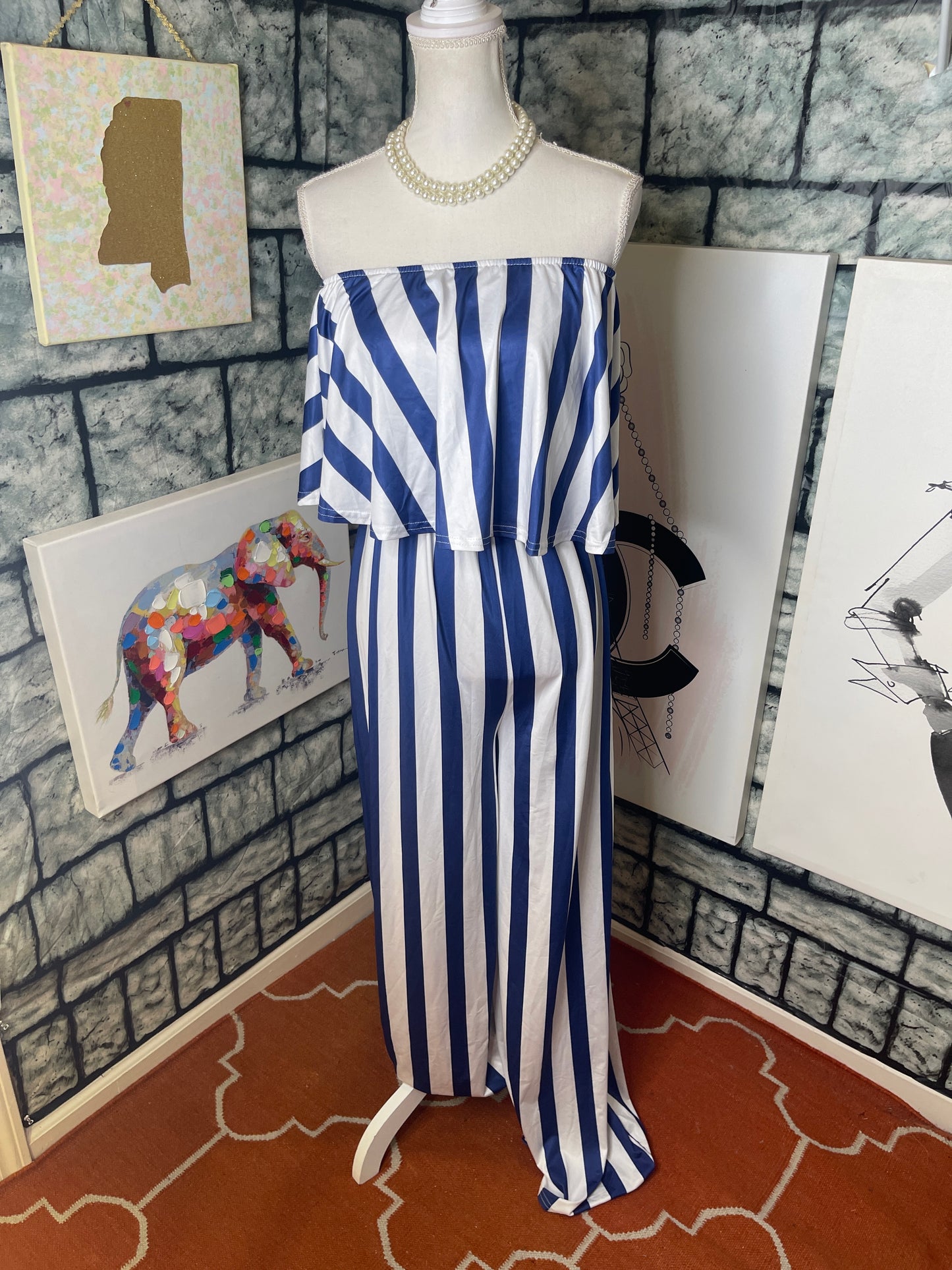 Blue White Jumpsuit Women sz Medium