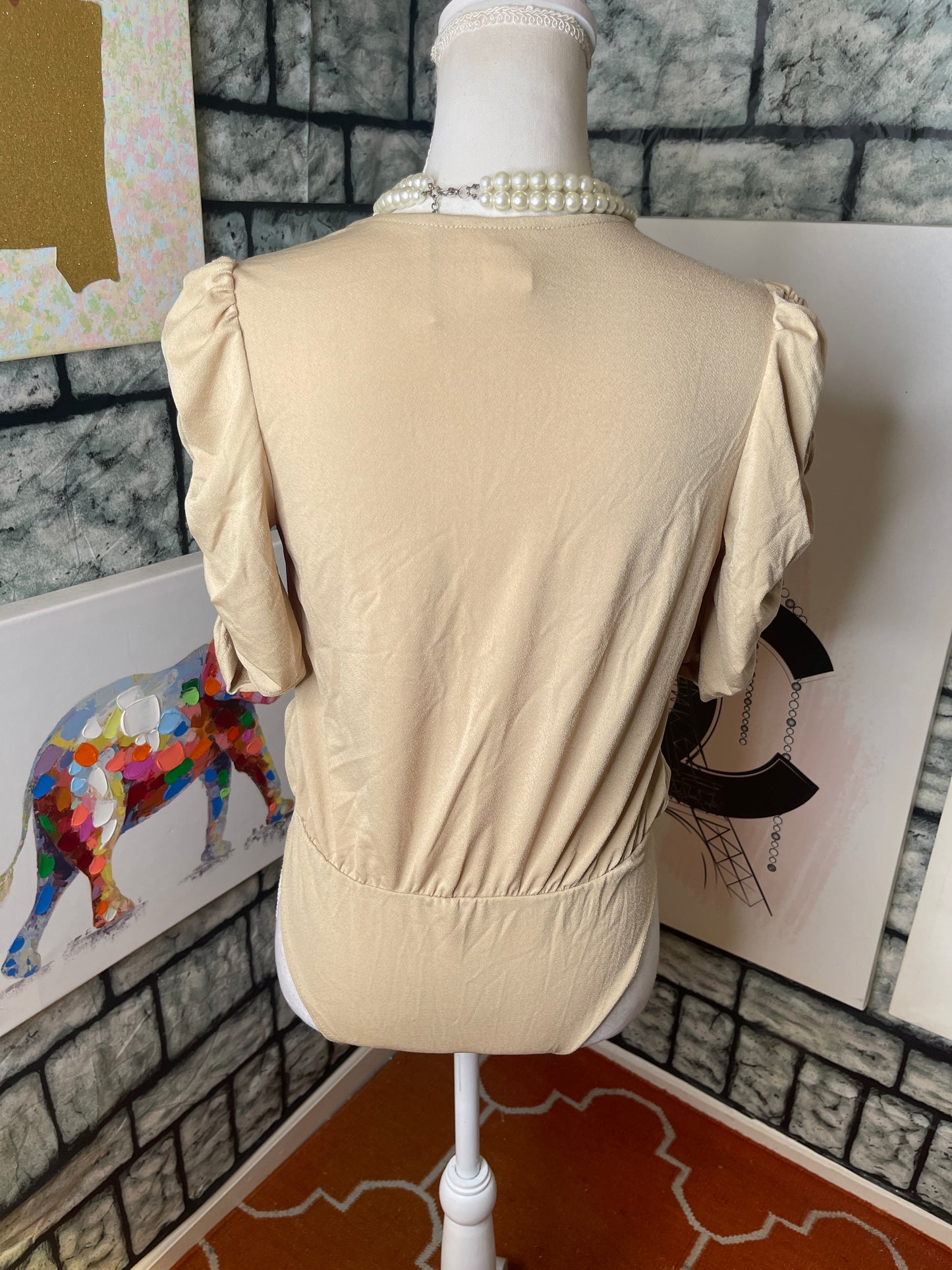 Rosebell tan bodysuit blouse women sz medium