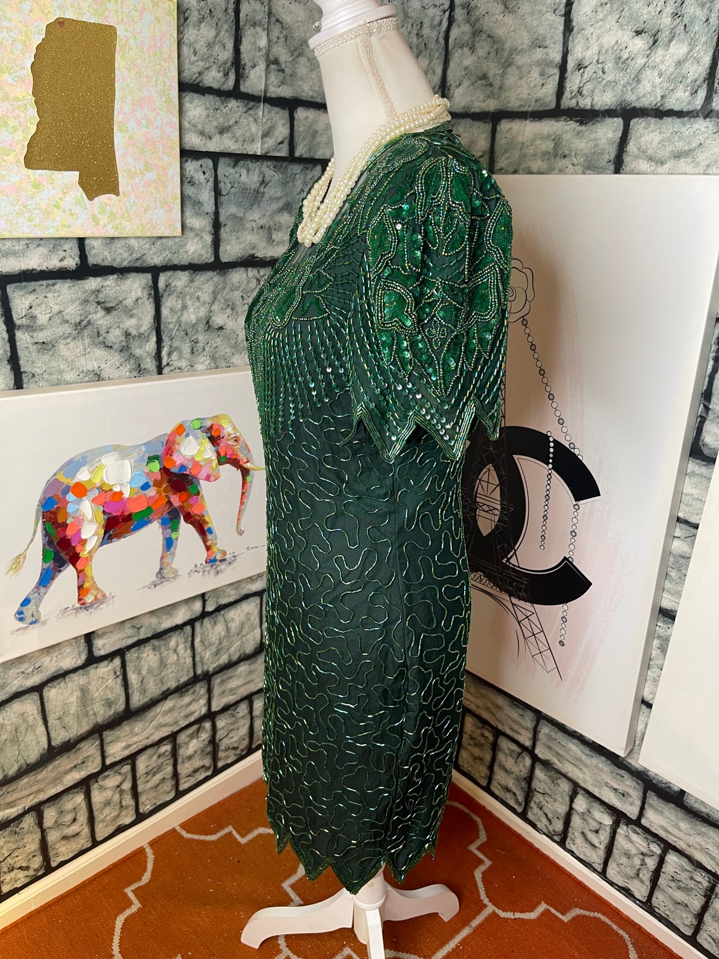Laurense Kozar Green Bead Sequin Dress Women sz Medium