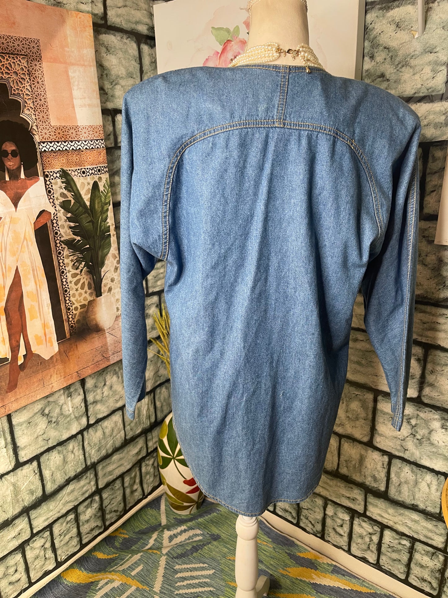 Monique Fashion Blue Denim Blazer Blouse Women sz 6