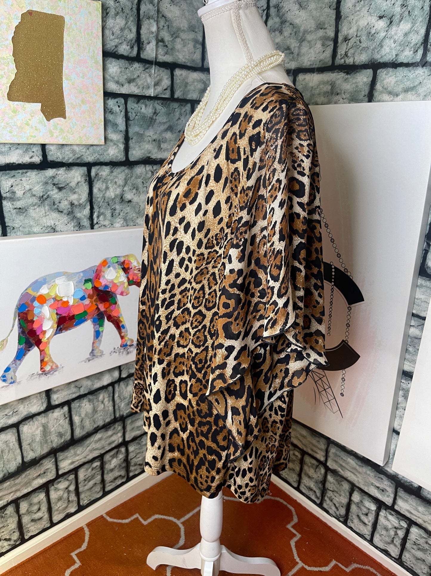PerSeption Women Brown and Black Cheetah Print Top Women Sz XL