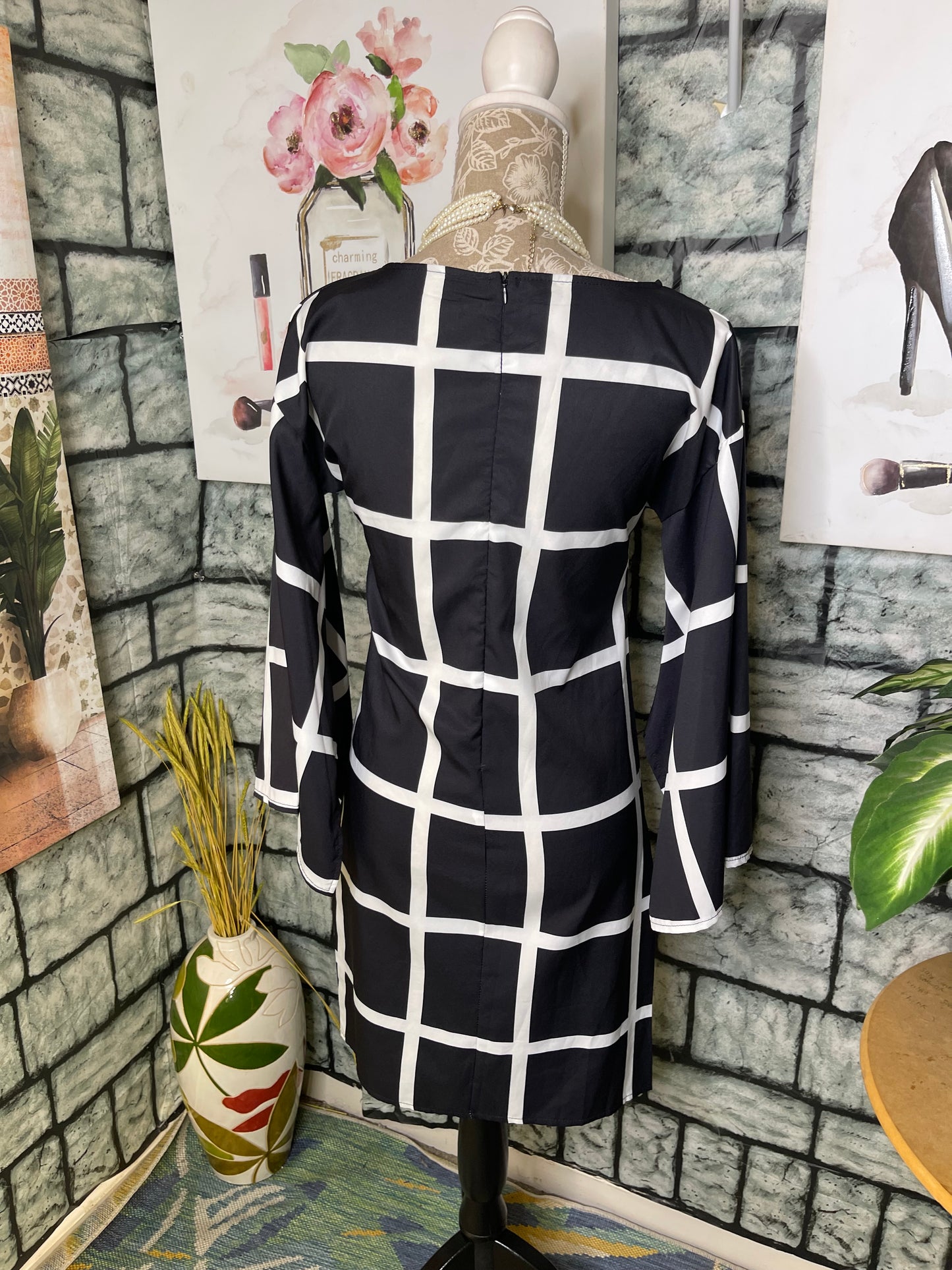 Black White Print Dress Women sz Small
