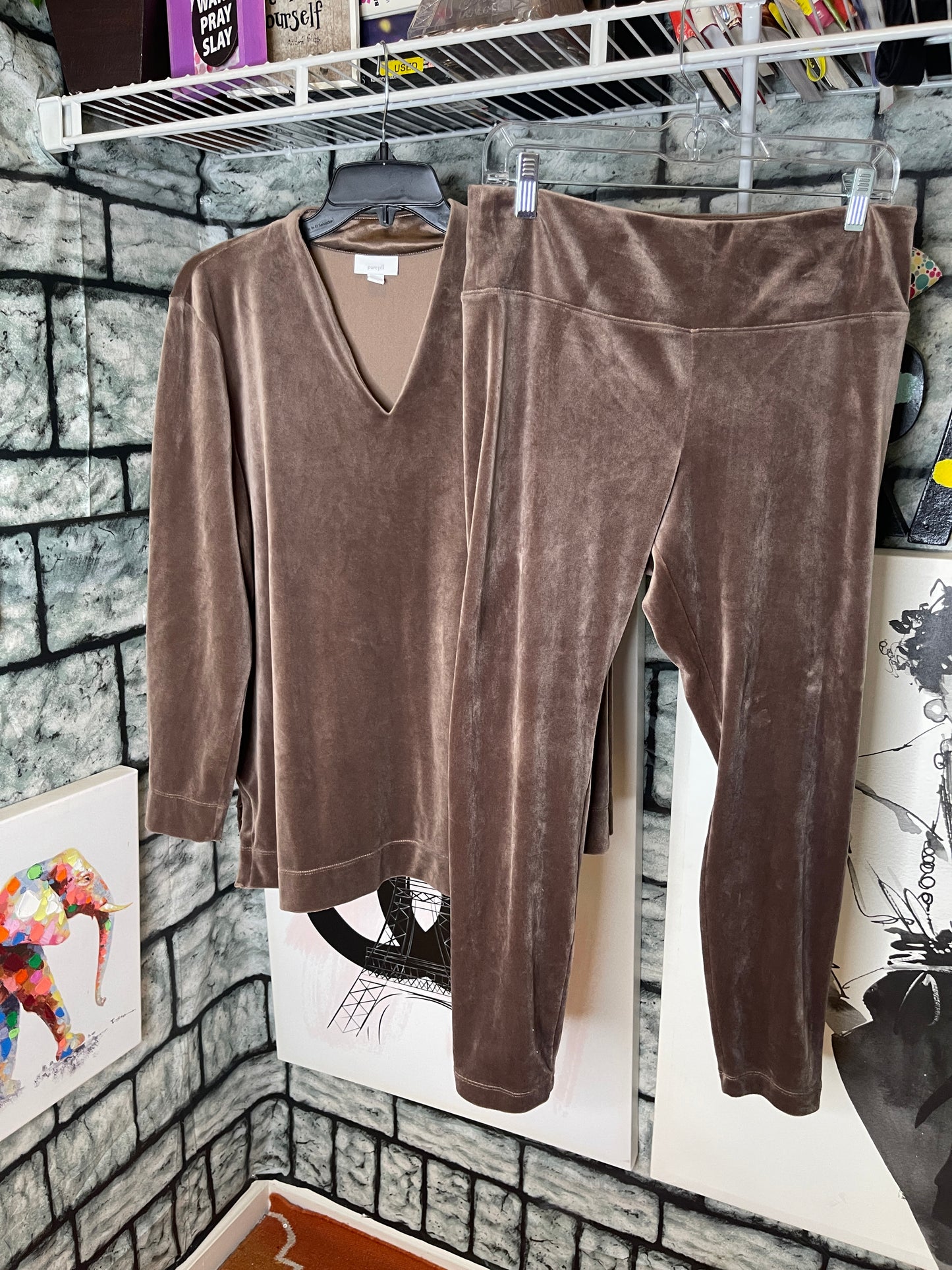 Pure Jill Gray Soft 2 Piece Pants Set Women sz Large