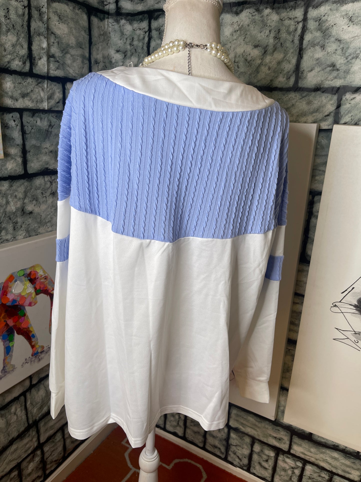 Shein Blue White Blouse Women sz 2XL