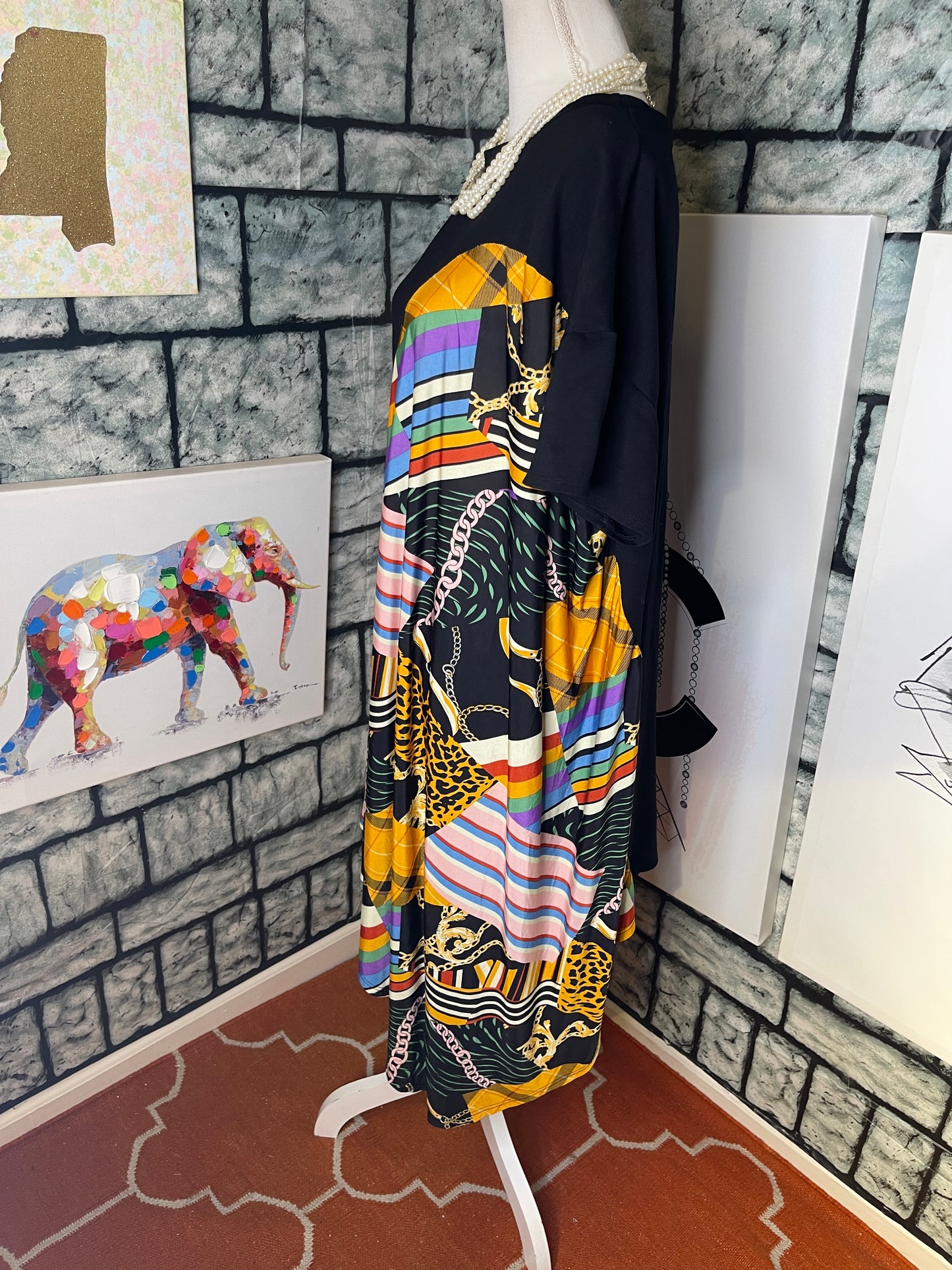 Goodtimes Black Colorful Shirt Dress Women sz 2XL