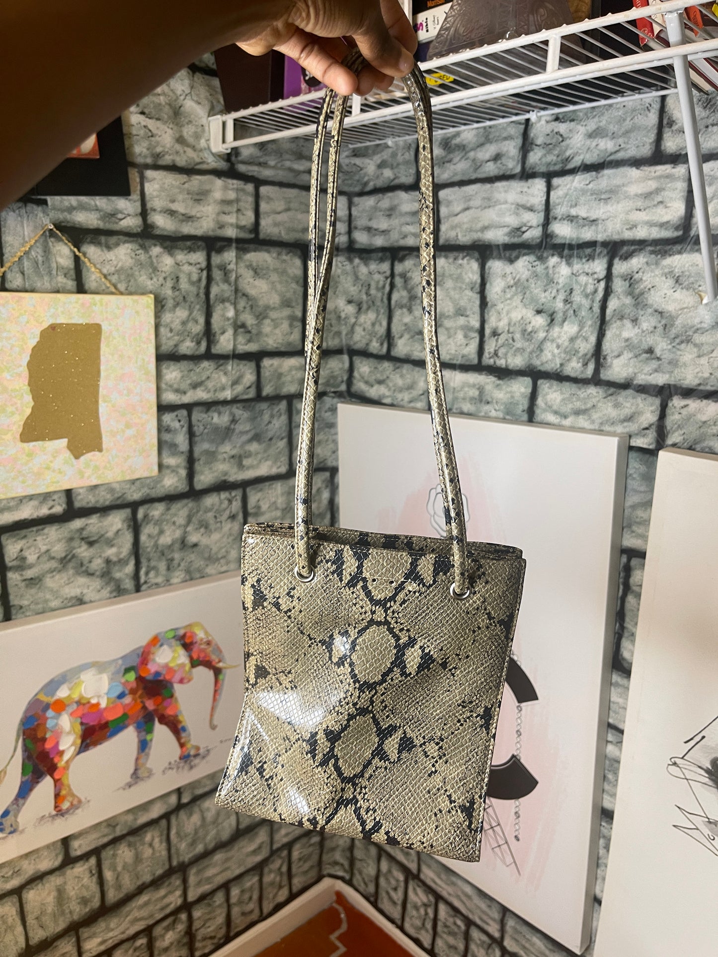 Nine West Gray Black Animal Print Handbag