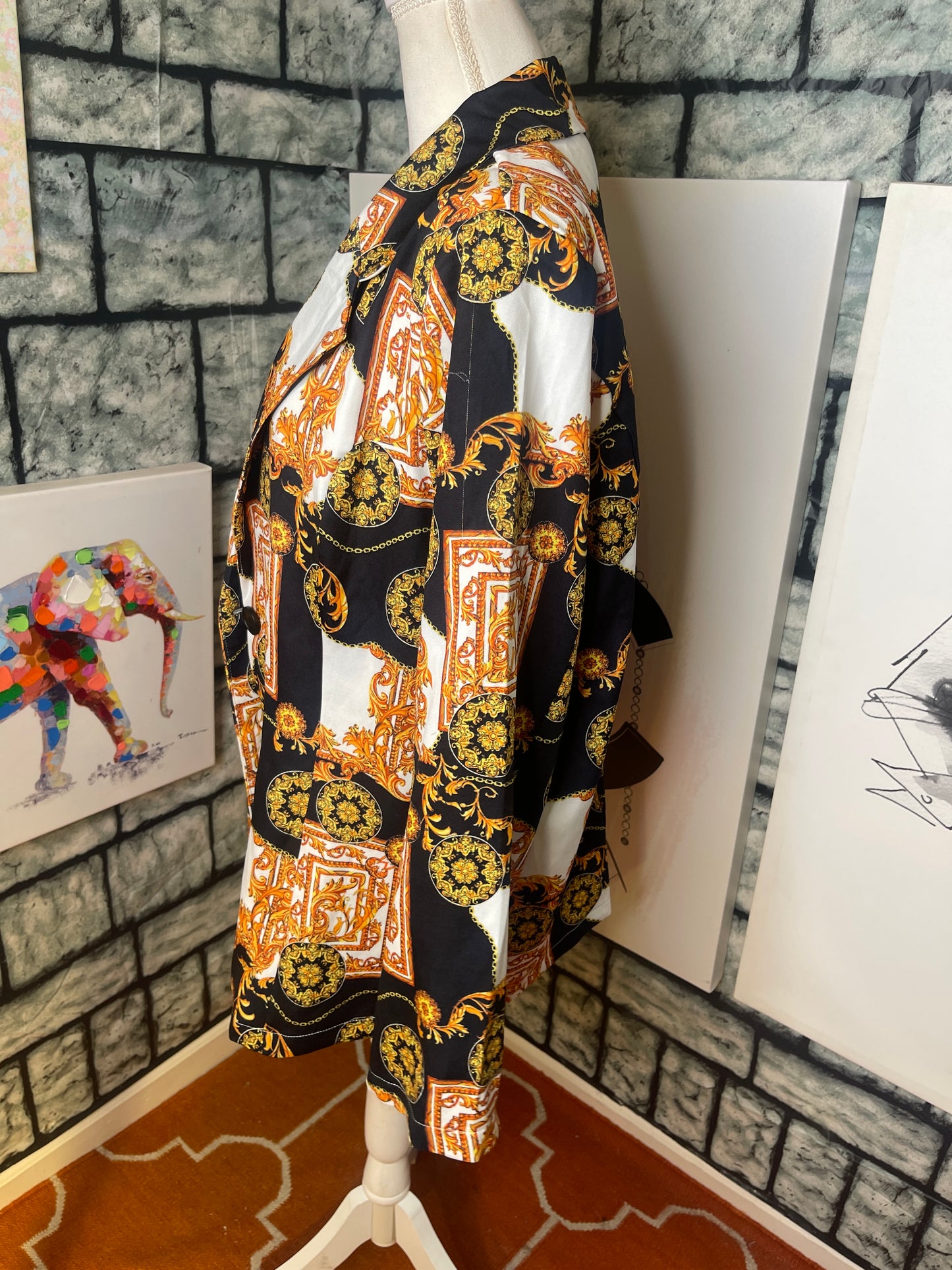 Touch Me Black Orange Print Blazer Blouse Women sz 3XL