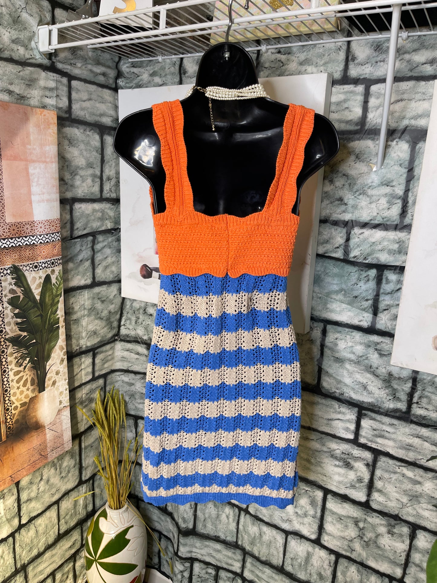 Zara Orange Blue Dress Women sz Small
