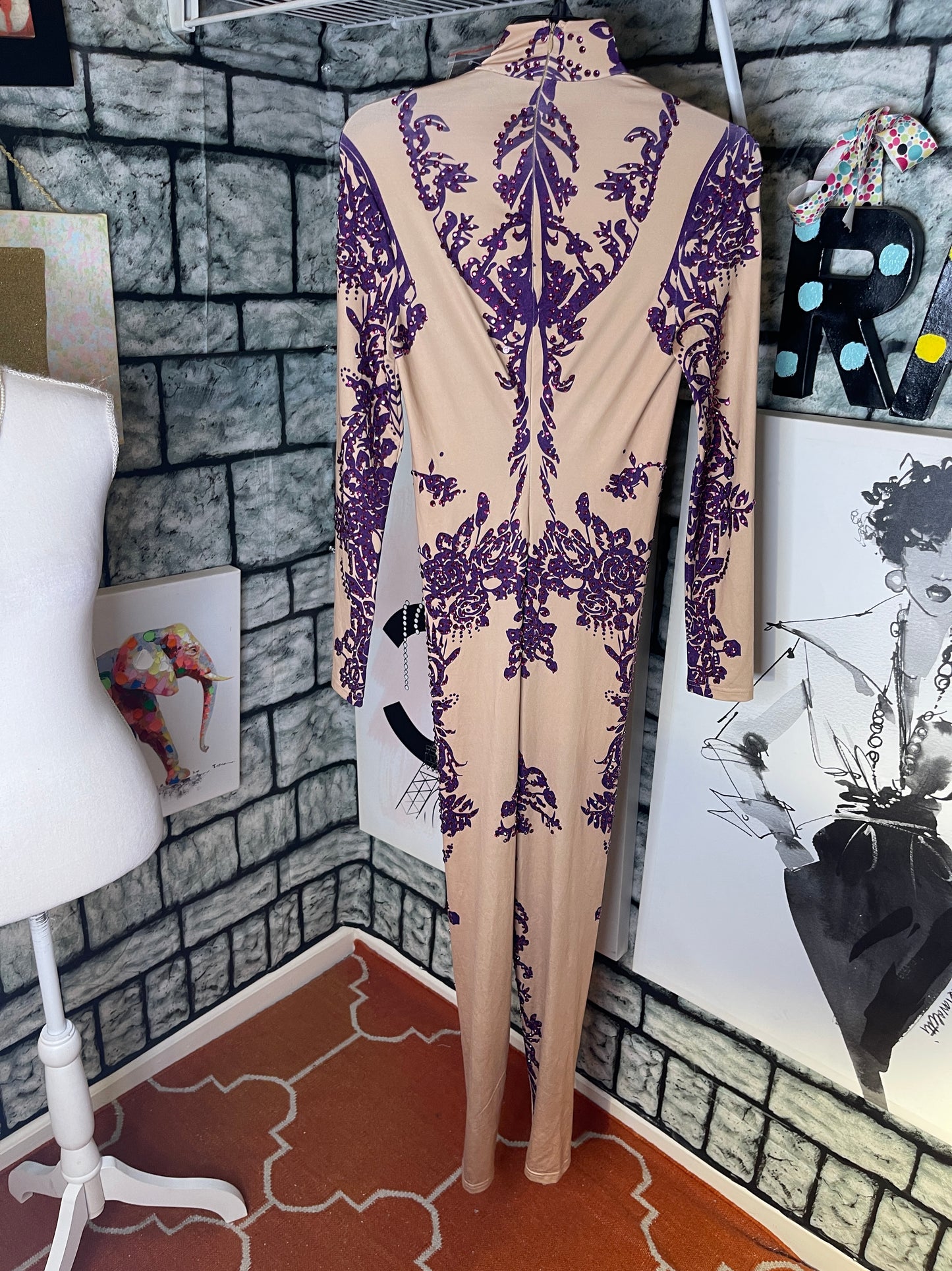 NEW Posh tan purple jumpsuit women sz Small
