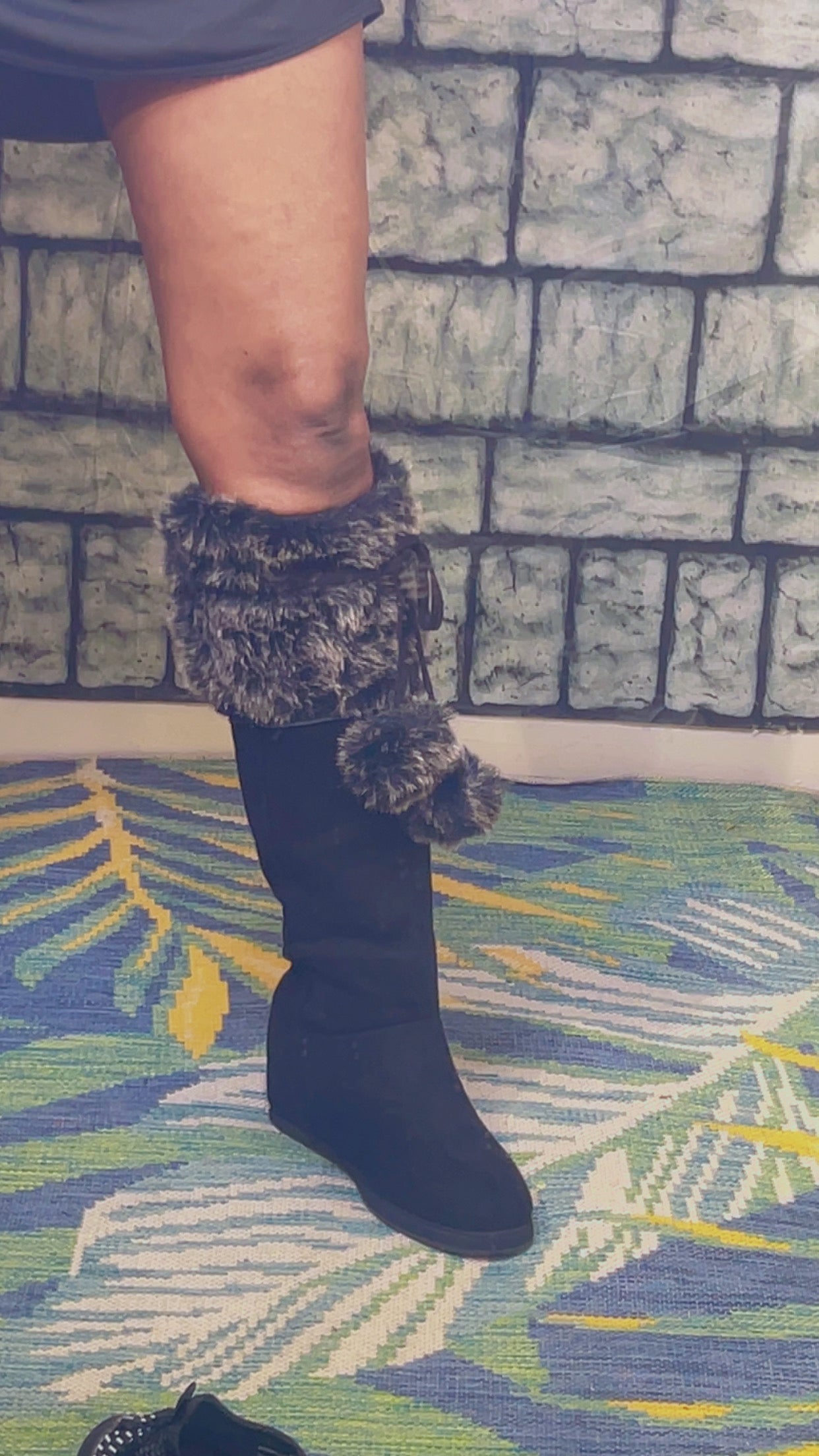 Black Fur Wedge Boots Women sz 10
