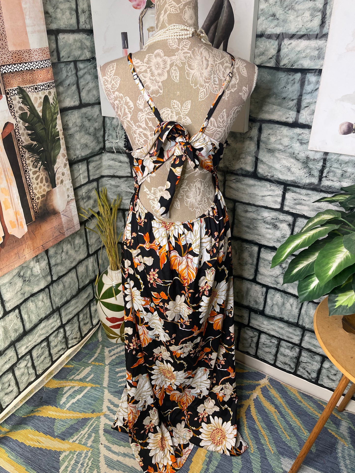 Tea Cola Black Orange Print Dress Women sz XL