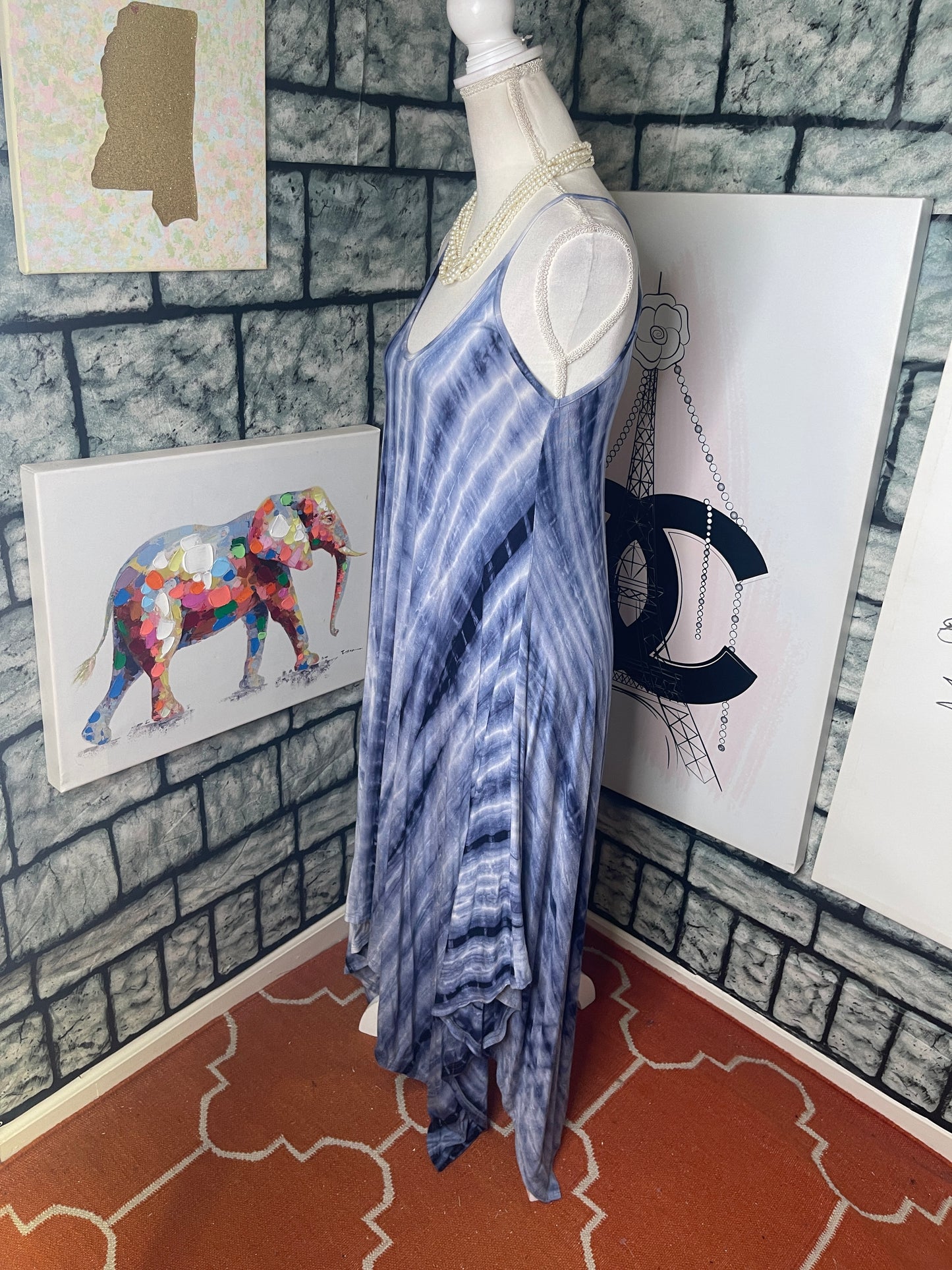 Charlie O. Blue and White Tie-Dye Dress Women Sz Medium