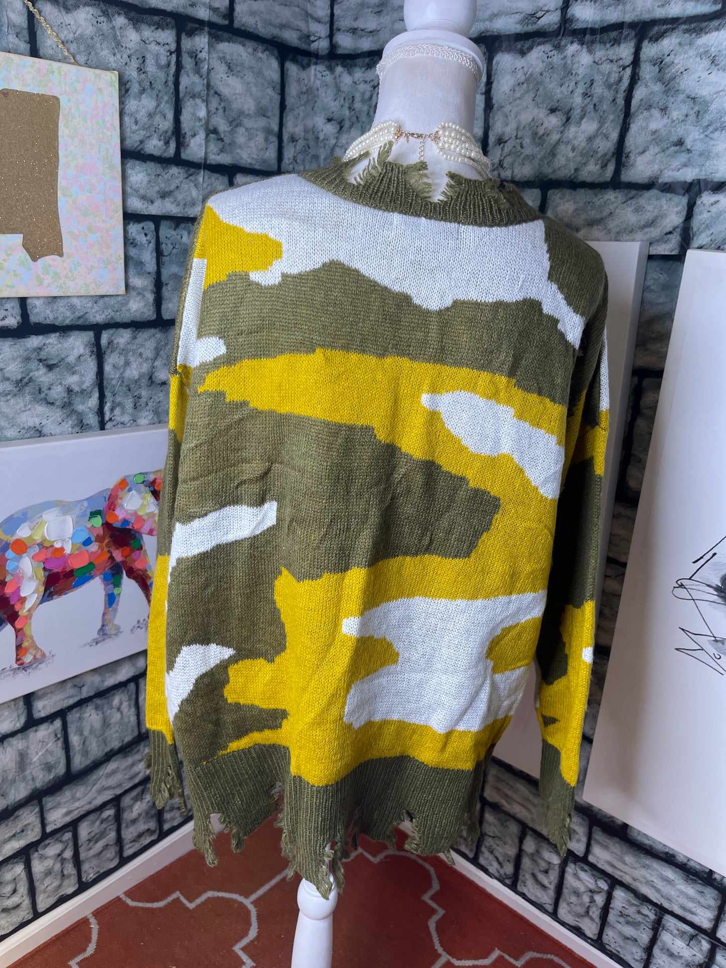 Trendy Threads Green Yellow and White Sweater Women Sz 2XL