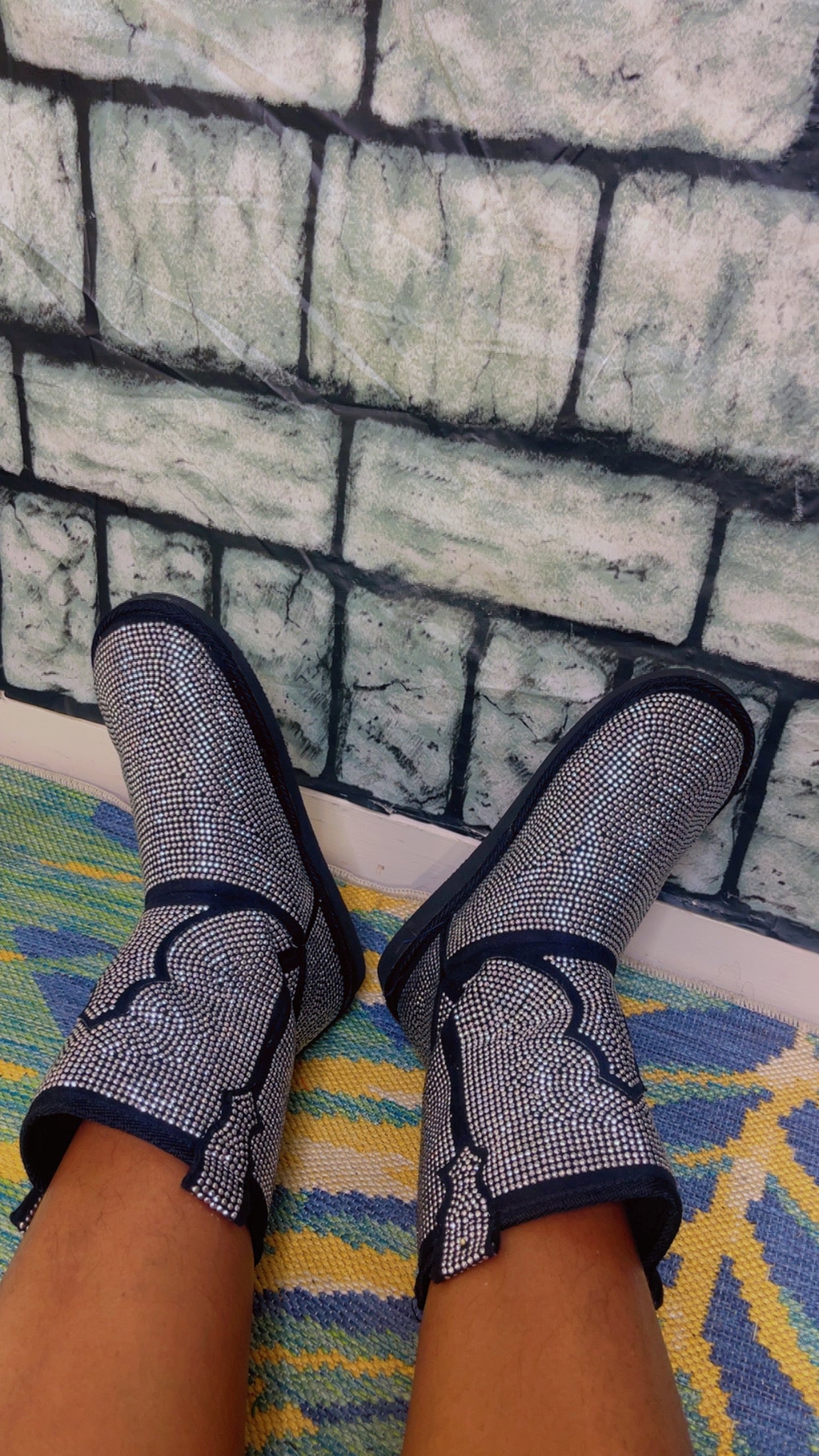 Just Fab Black Rhinestone Boots Women sz 8