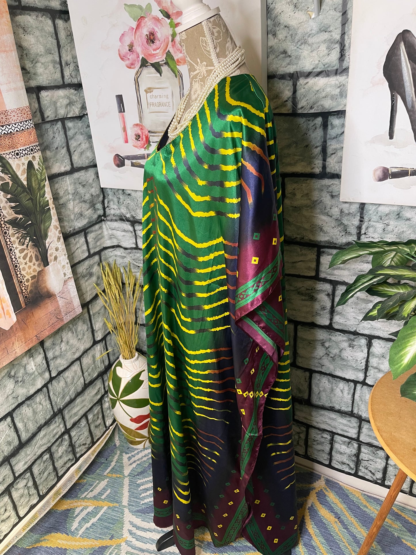 NEW Ashro Green Blue Print Cover Dress Women sz One Size (Would say best fits up to 2XL)