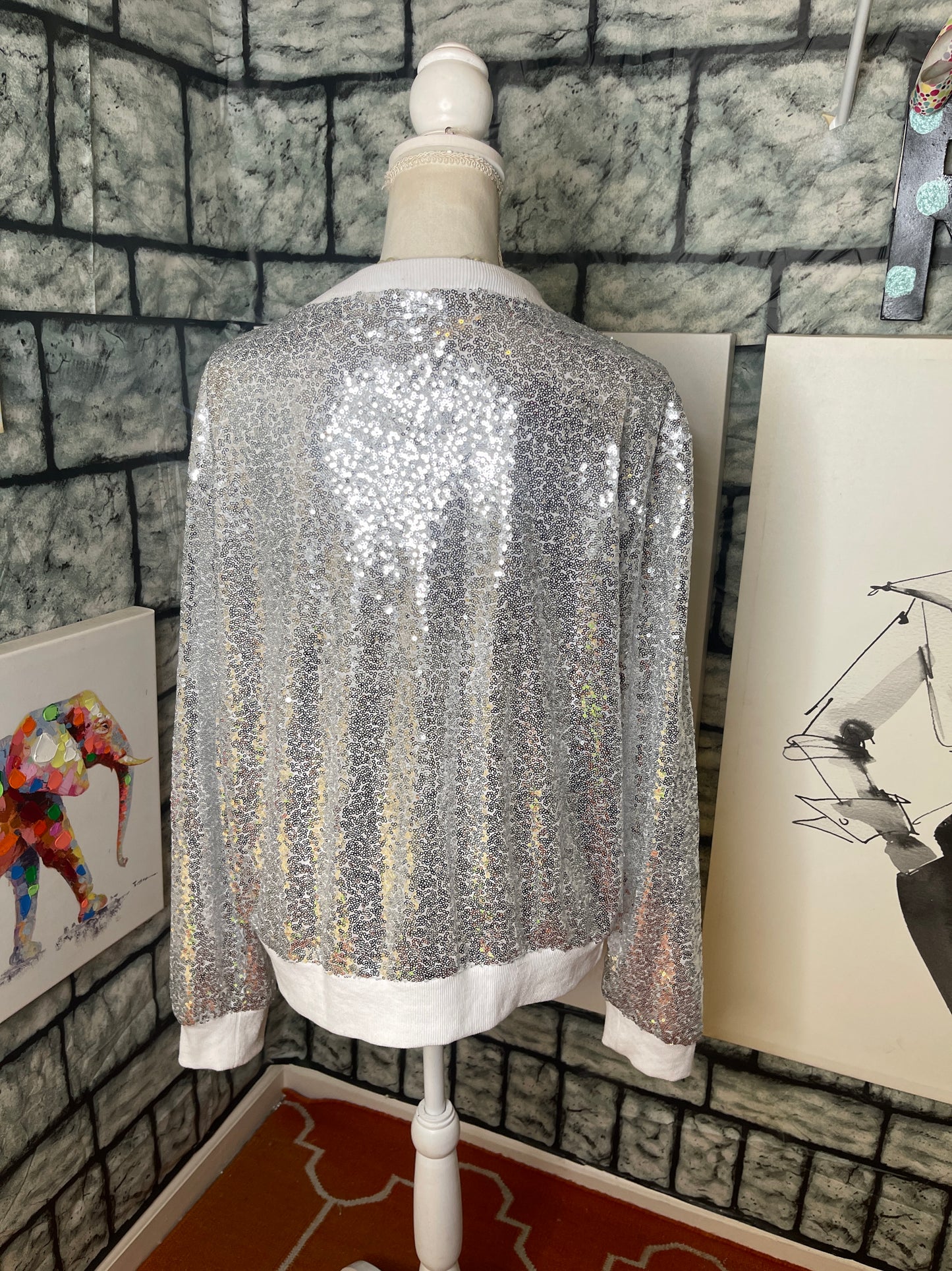 Kancy Kole silver sequin jacket women sz 2xl