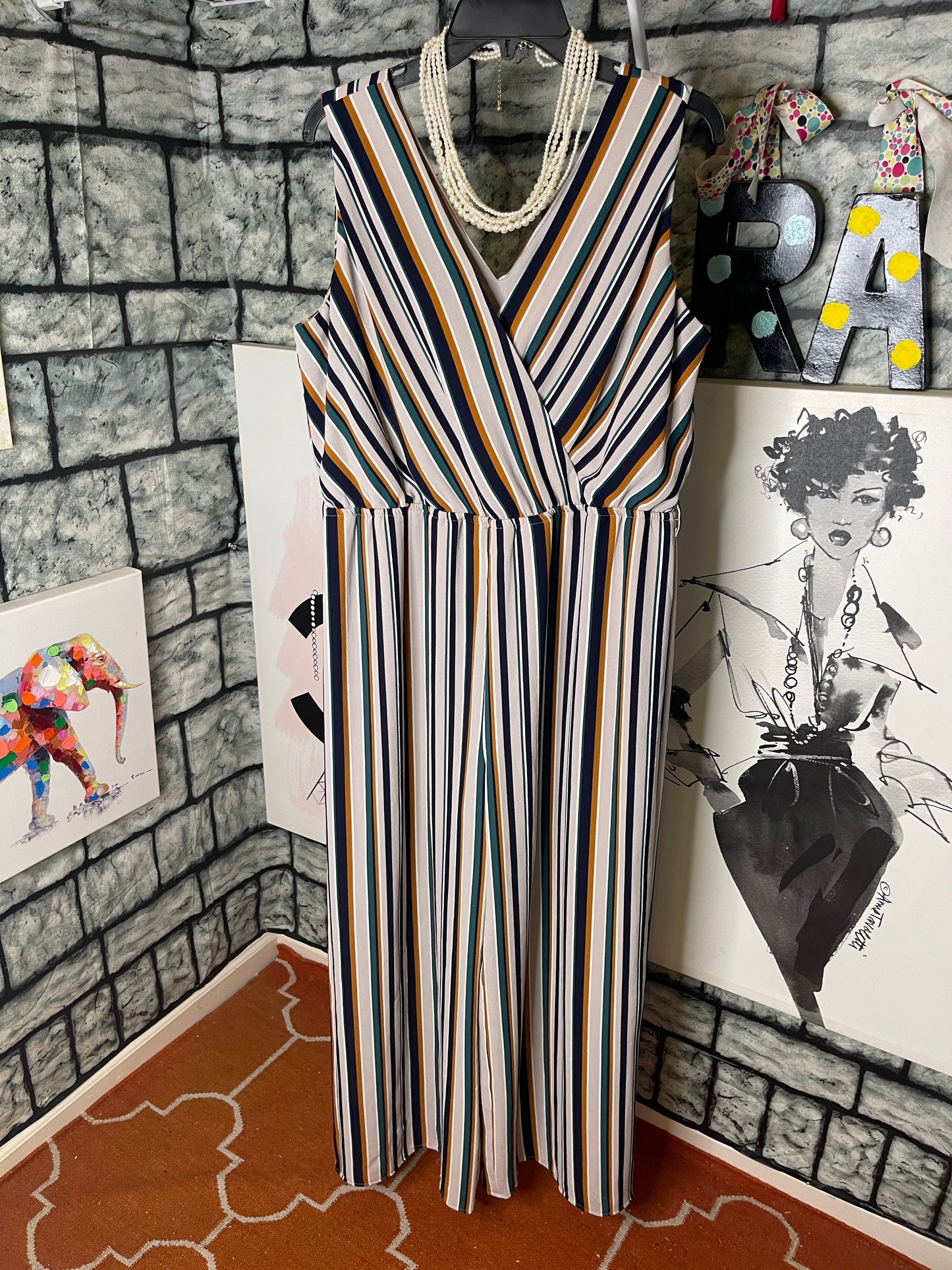 Maurices Gray Blue Orange Jumpsuit Women sz XL