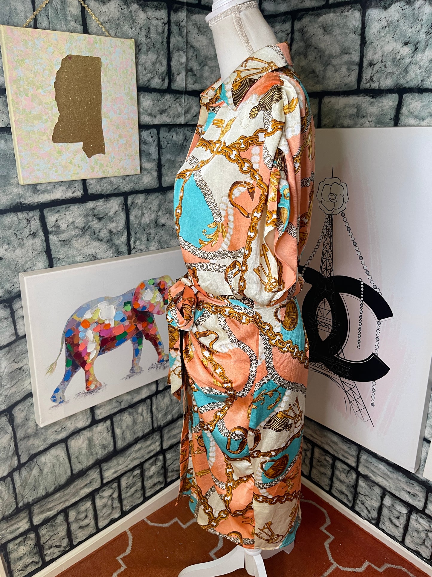 Miss Avenue Pink Blue Button Dress Women sz Medium