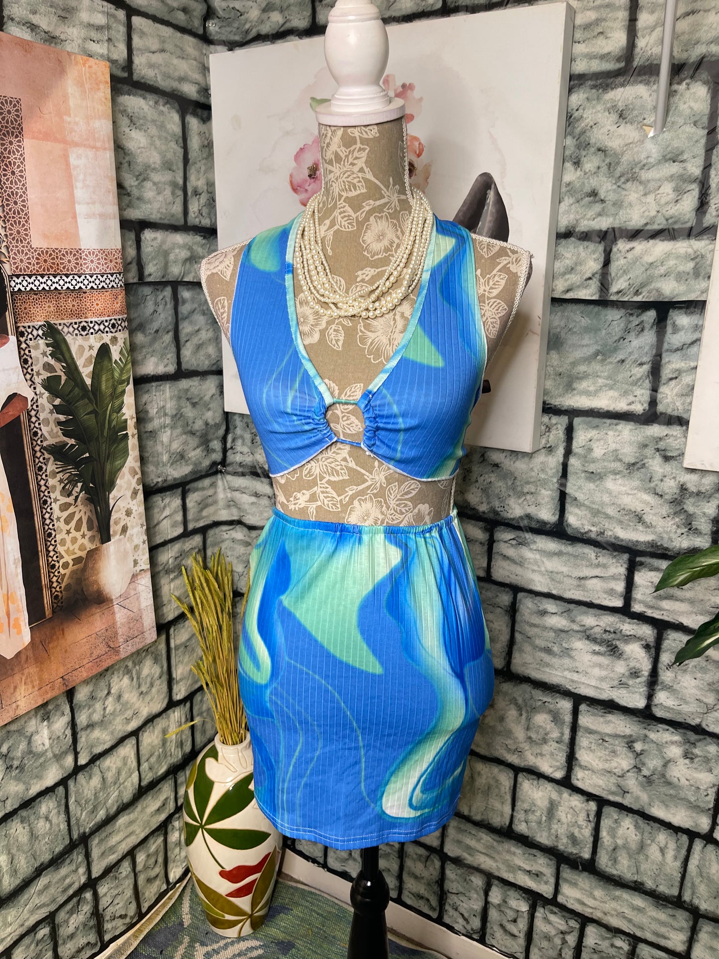 Shein Blue Green 2 piece Skirt Set Women sz Small