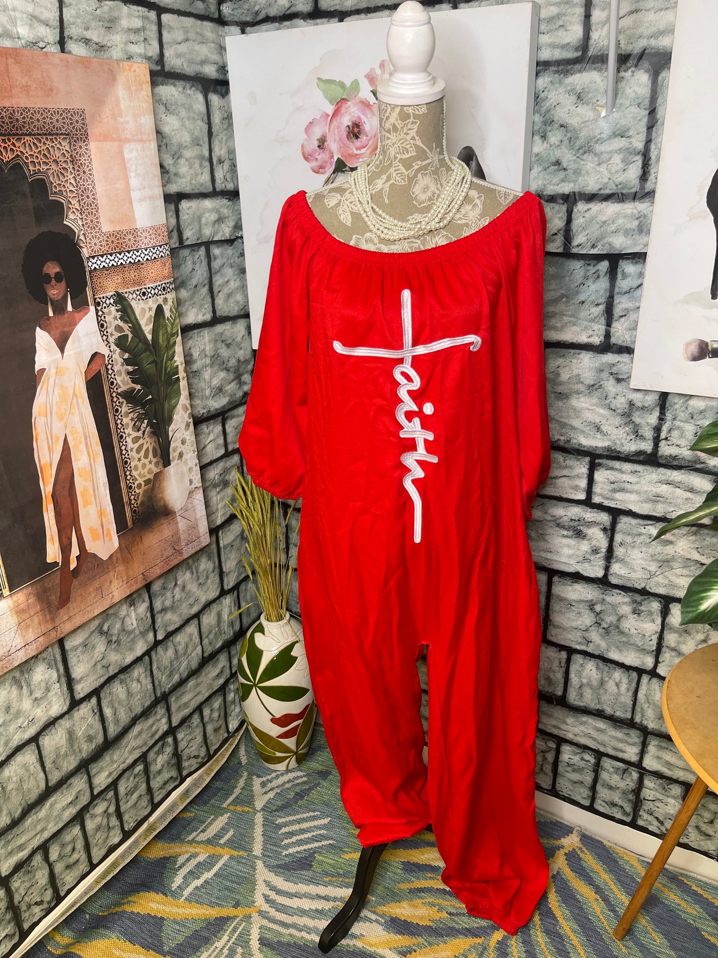 NEW "Faith" Red jumpsuit Women sz 2XL