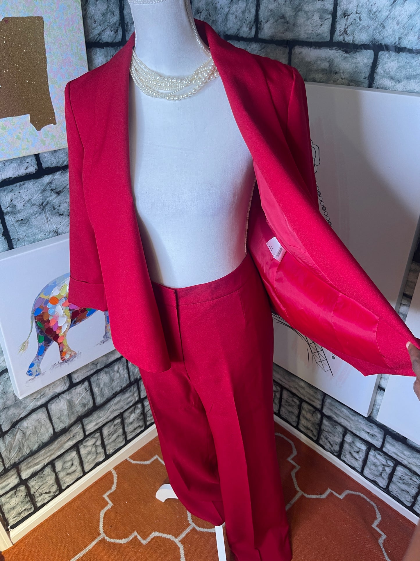 Kasper Red 2 piece Pants Suit Women sz 10