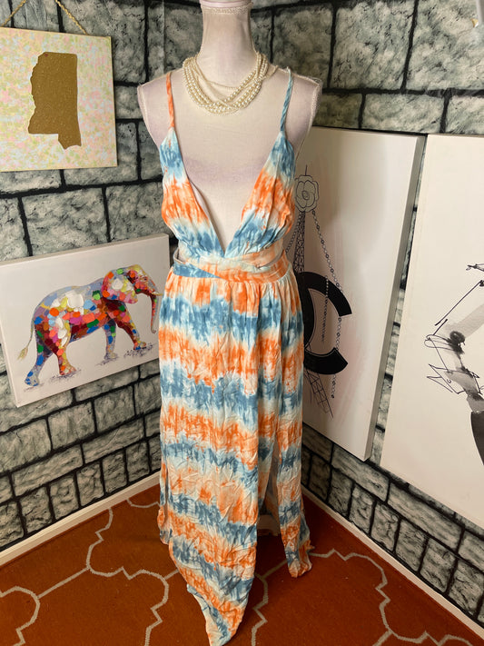 Fashion nova blue orange dress women sz 2xl