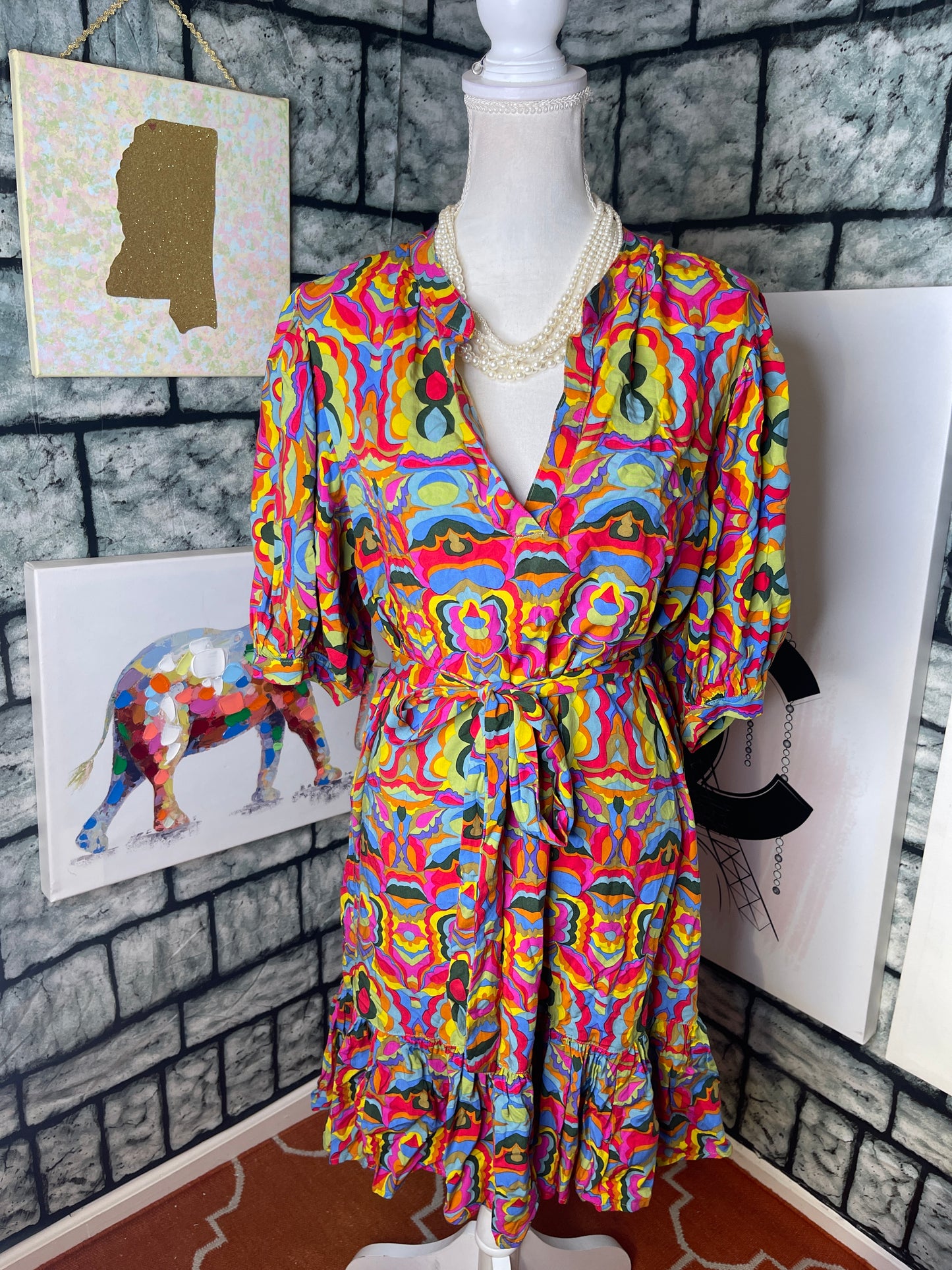 Uncle Frank Pink Colorful Dress Women sz Large
