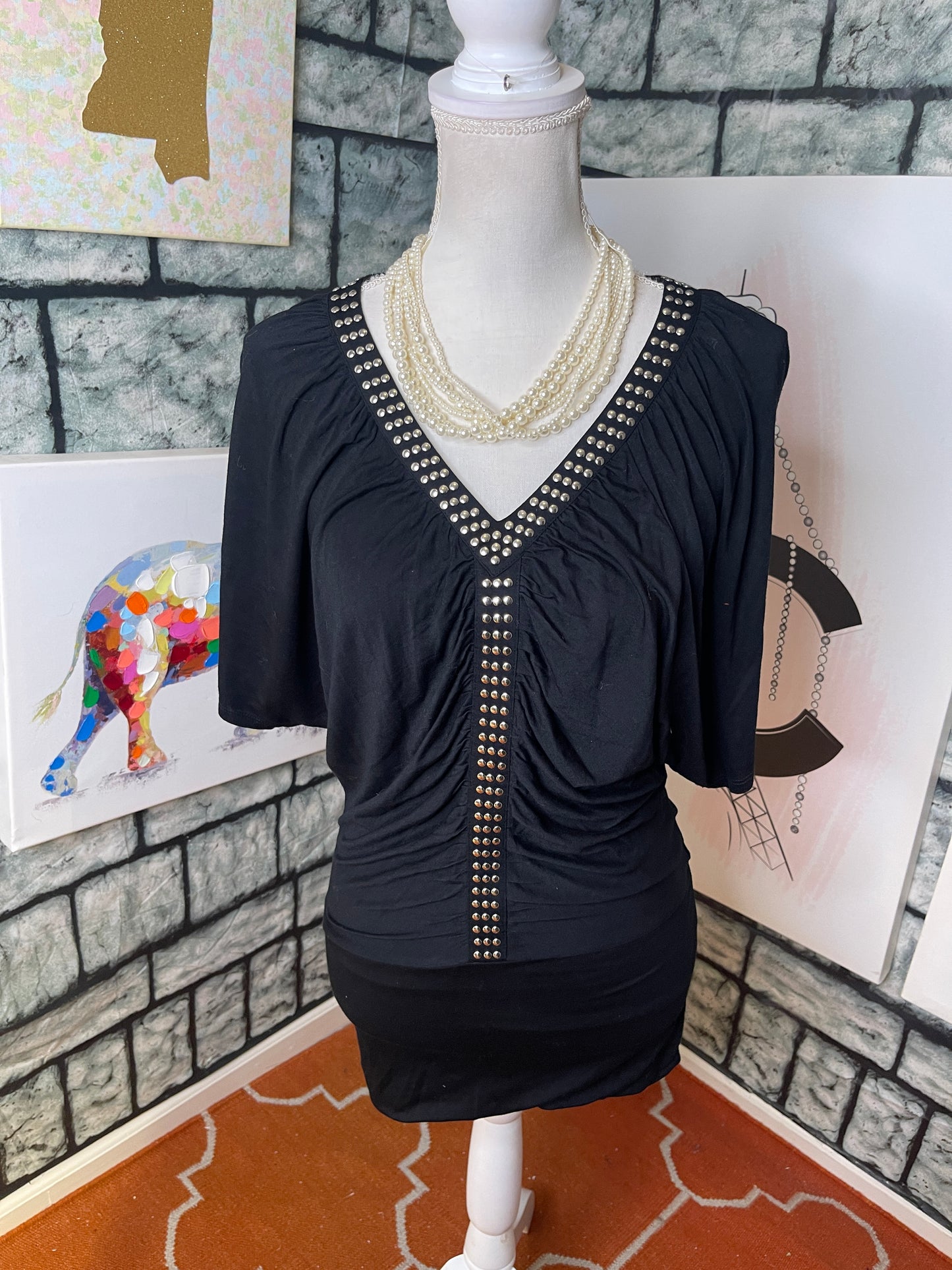 Kenar Black Silver Blouse Women sz Small