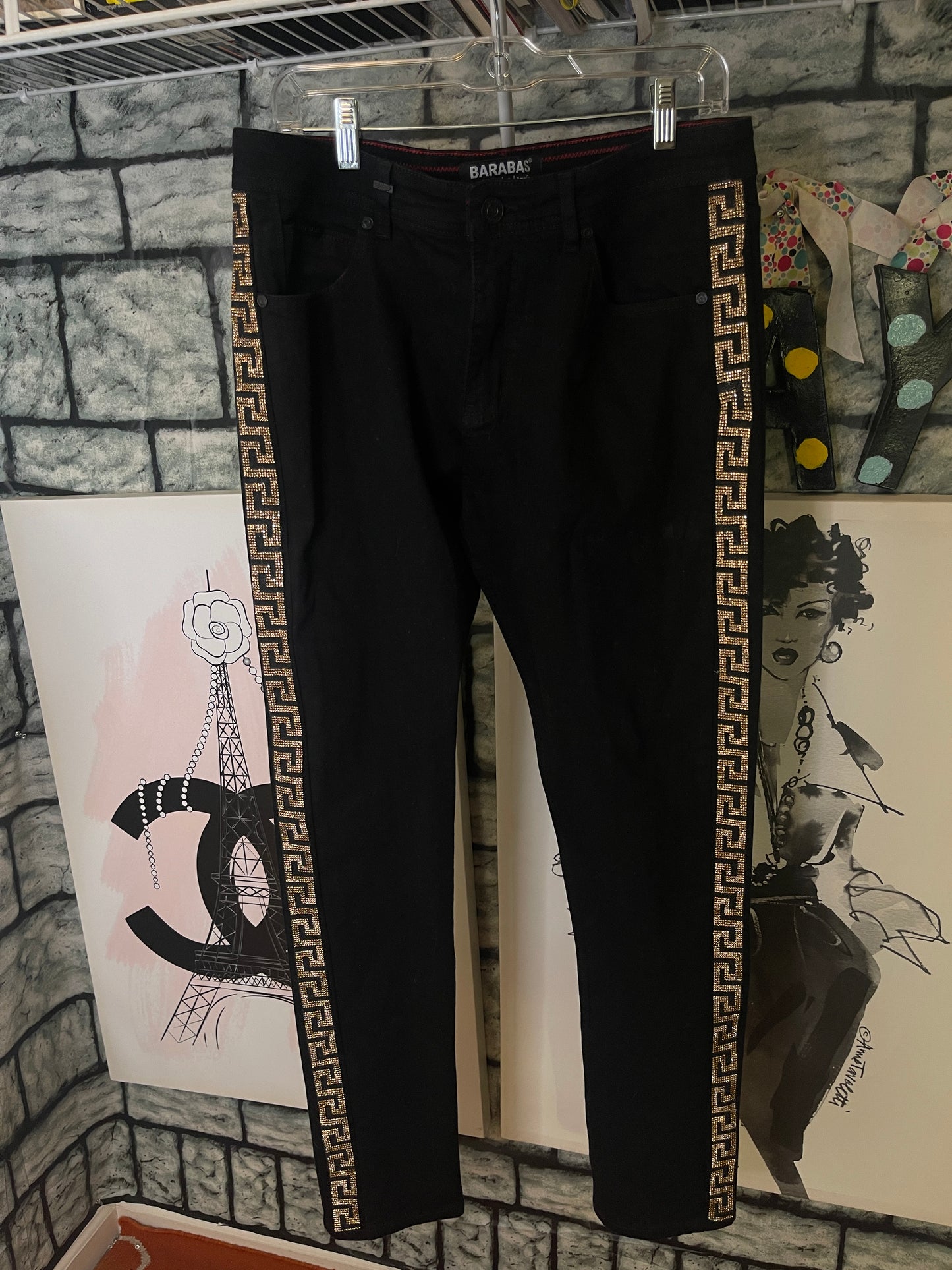 Barabas Black Gold Jeans Men sz 36