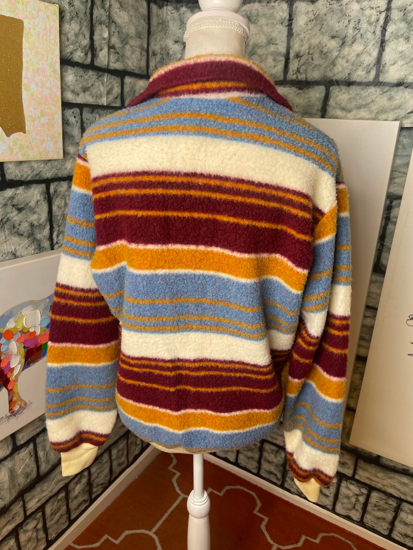 Burgundy Blue Yellow Soft Sweater Women sz Large