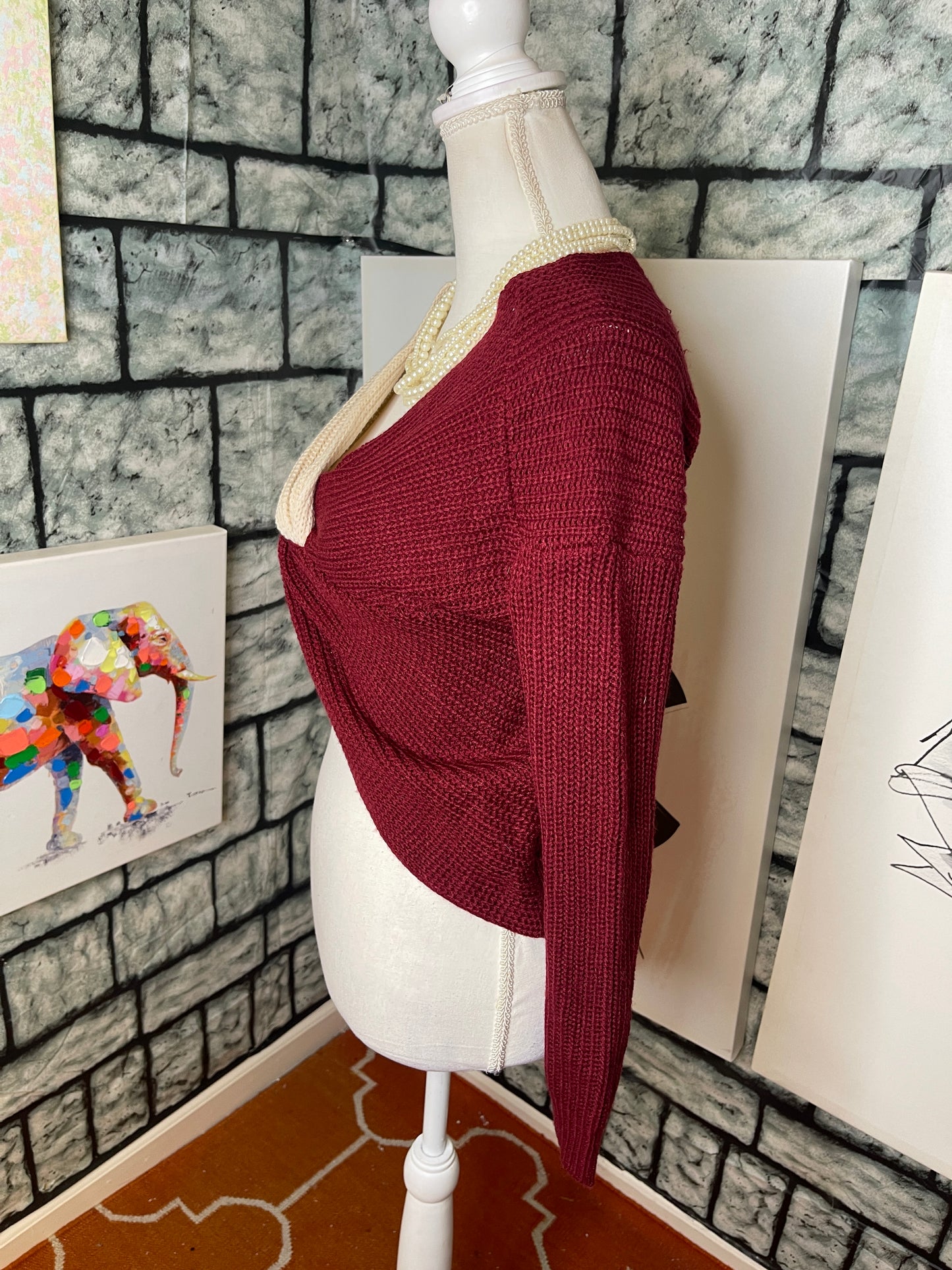 NOBo Burgundy Tan Sweater Women sz XS