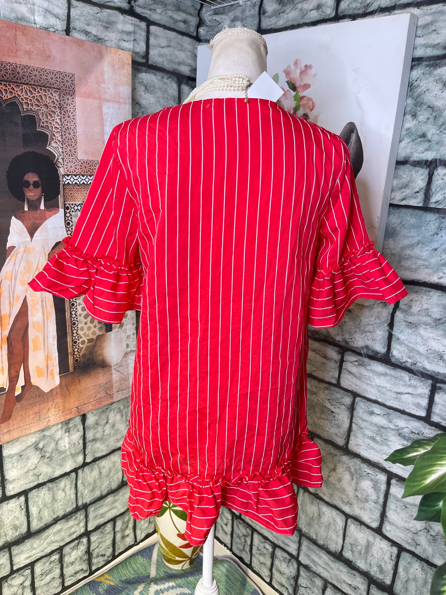 Red White Blouse Women sz Small