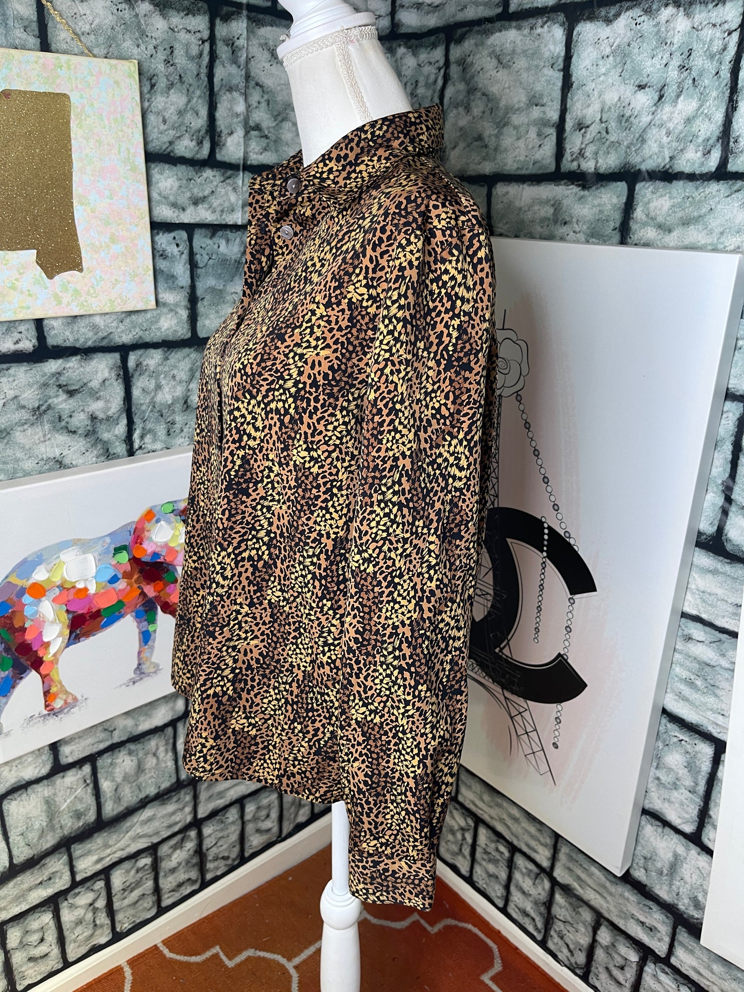 Liz Baker brown black button blouse women sz 12