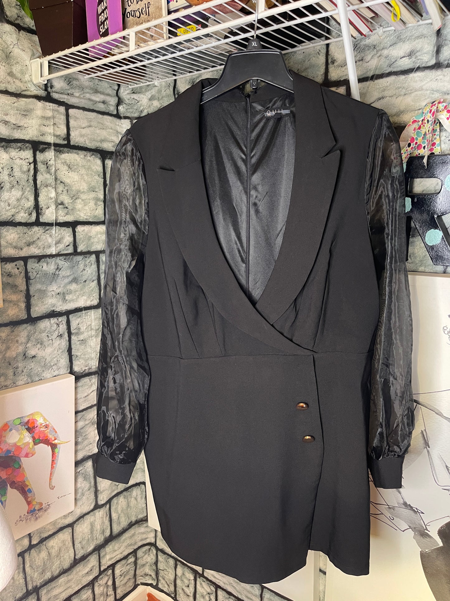 Qull Black Sheer Arm Dress Women sz 2XL