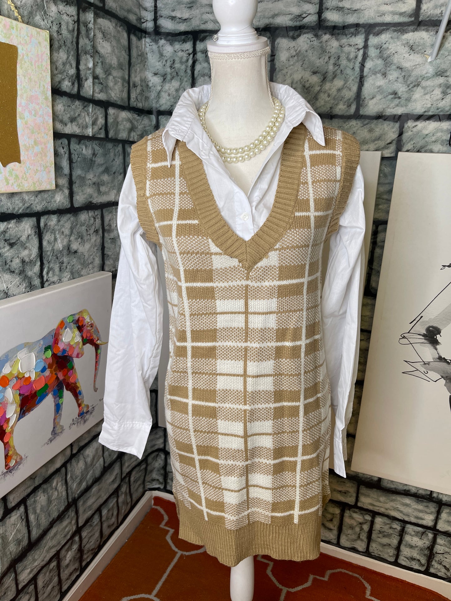 Heart & heels brown white sweater dress women sz Large