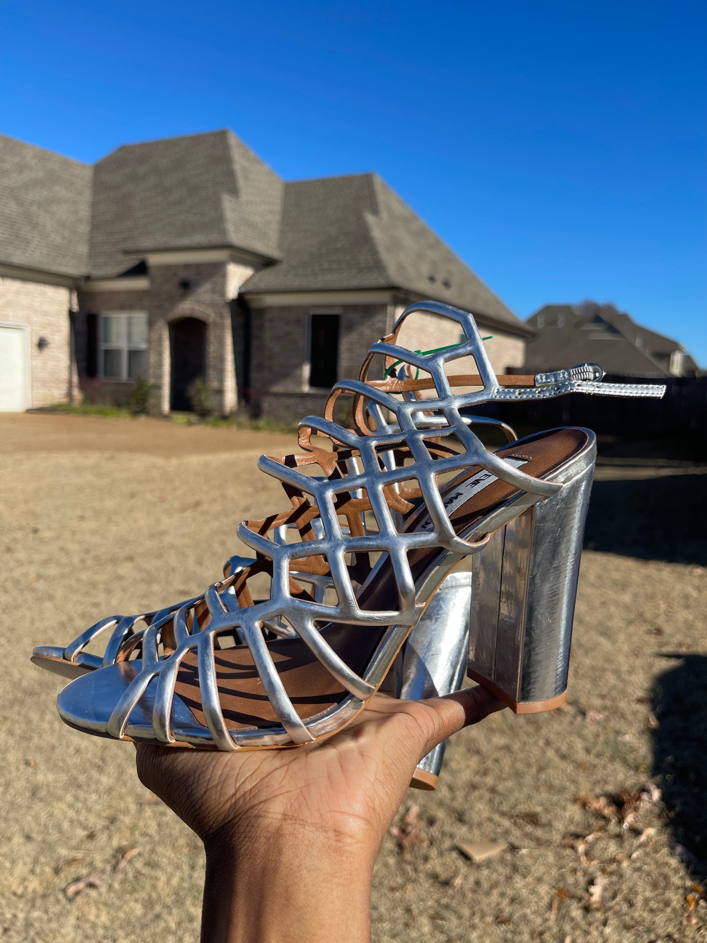 Steve Madden Silver Heels Women sz 8
