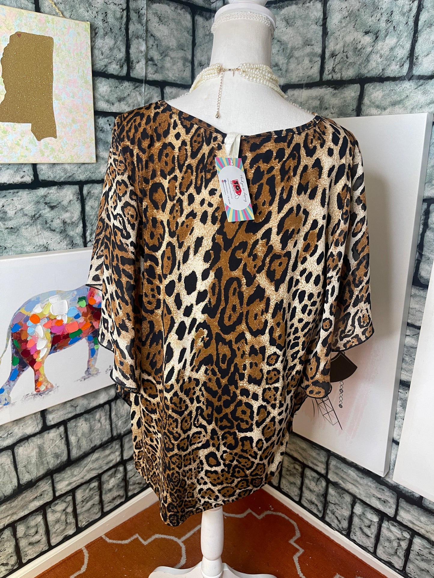 PerSeption Women Brown and Black Cheetah Print Top Women Sz XL