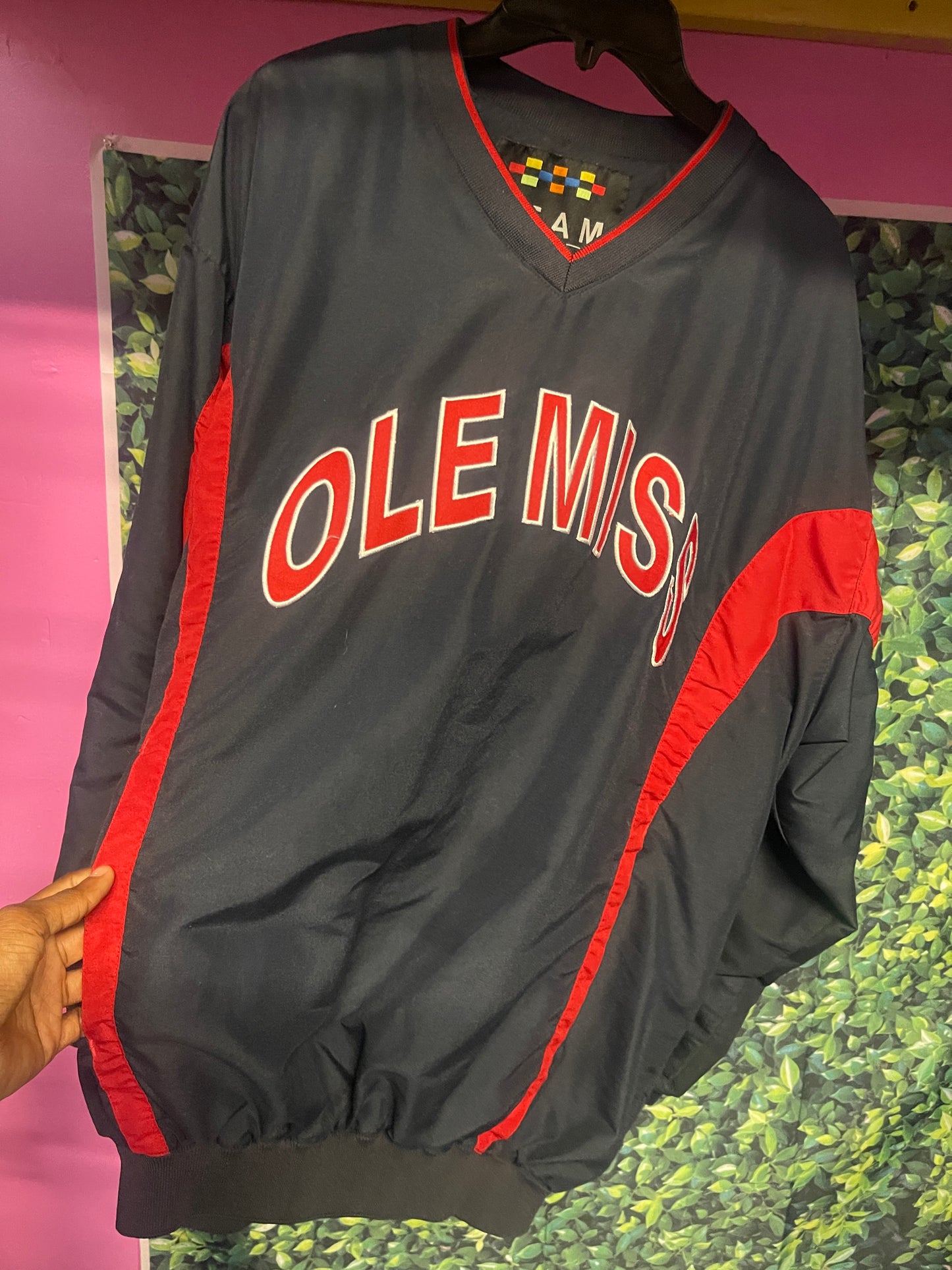 Ole miss navy blue red pull over men sz Large