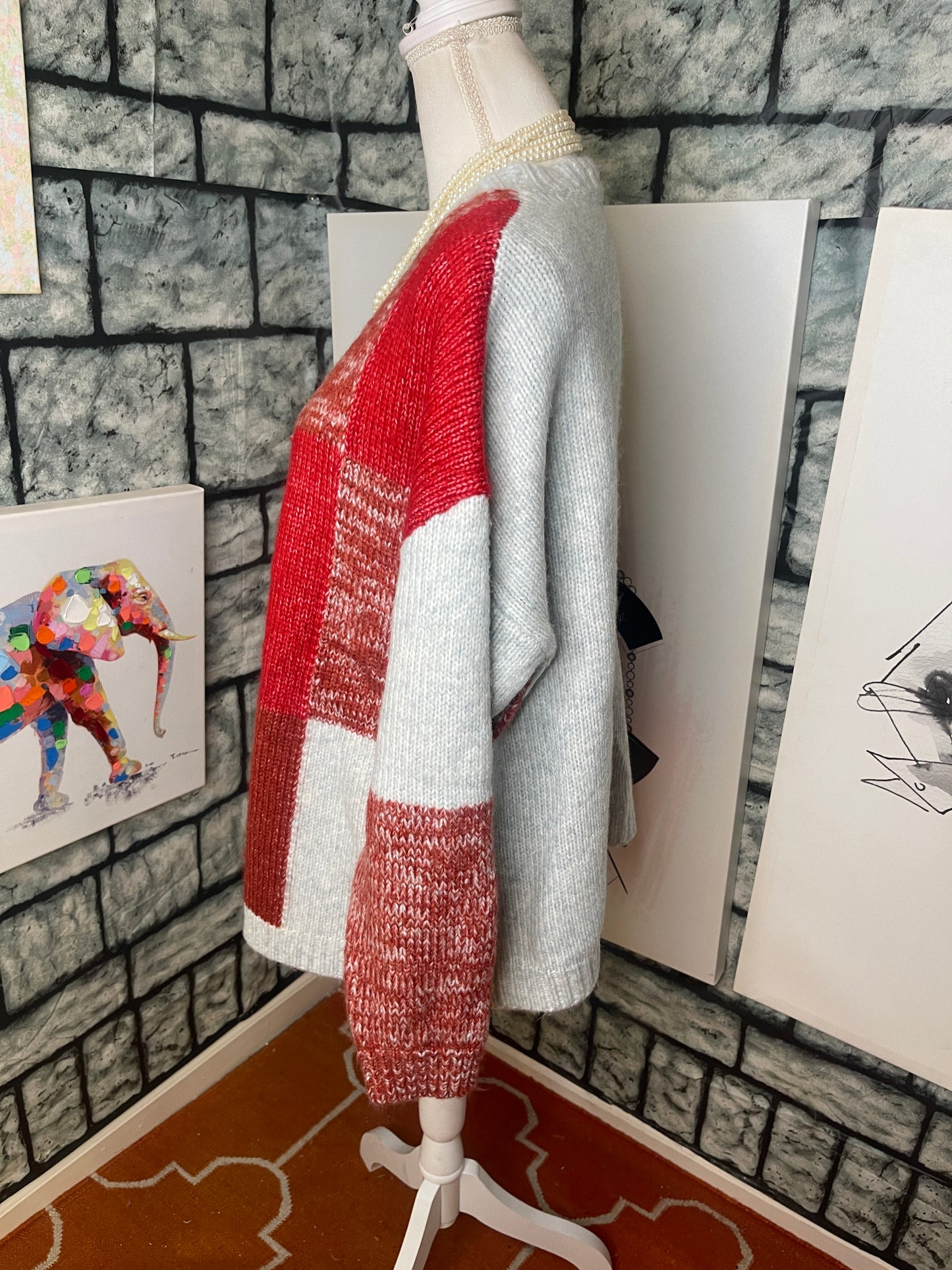 Shein Gray Red Cardigan Women sz 2XL