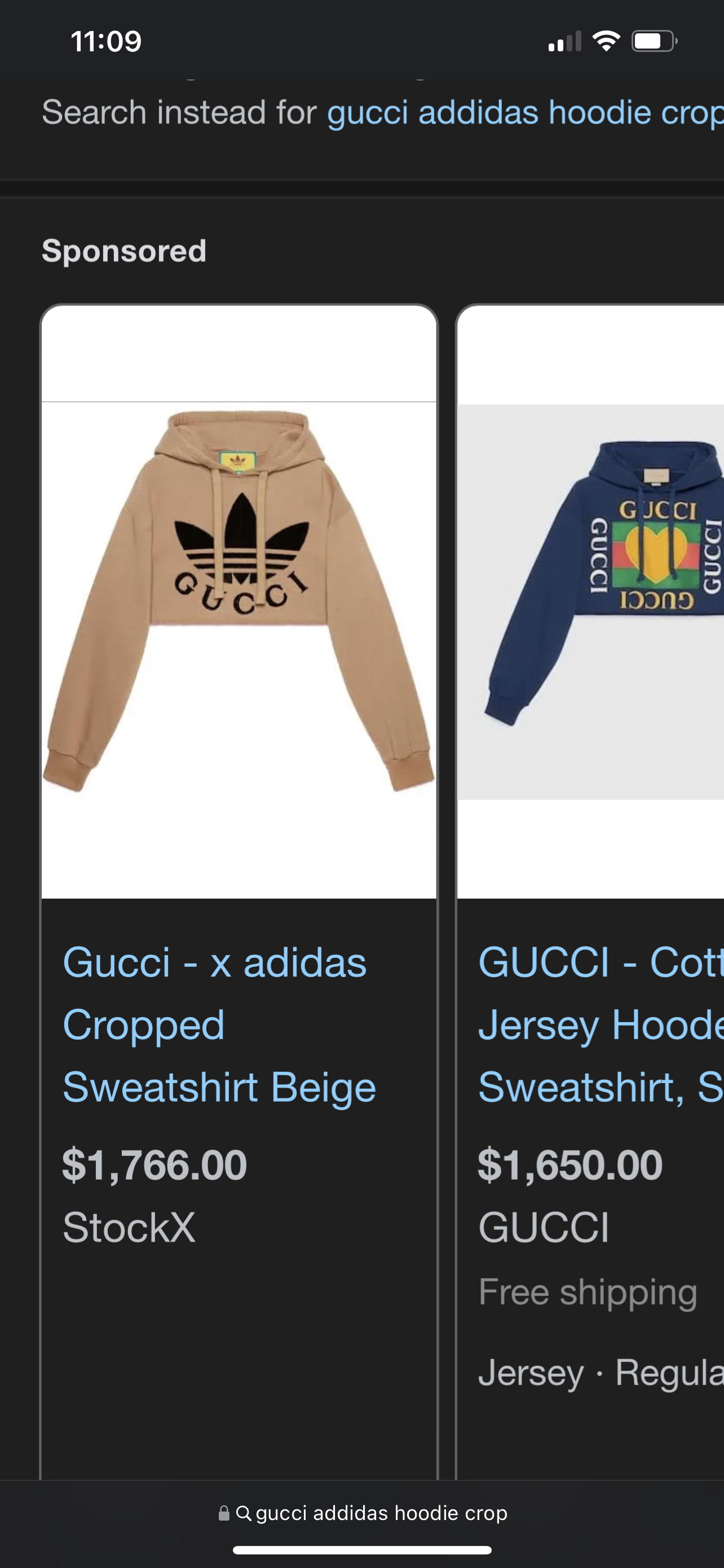 Gucci x Adidas black crop hoodie women sz Small