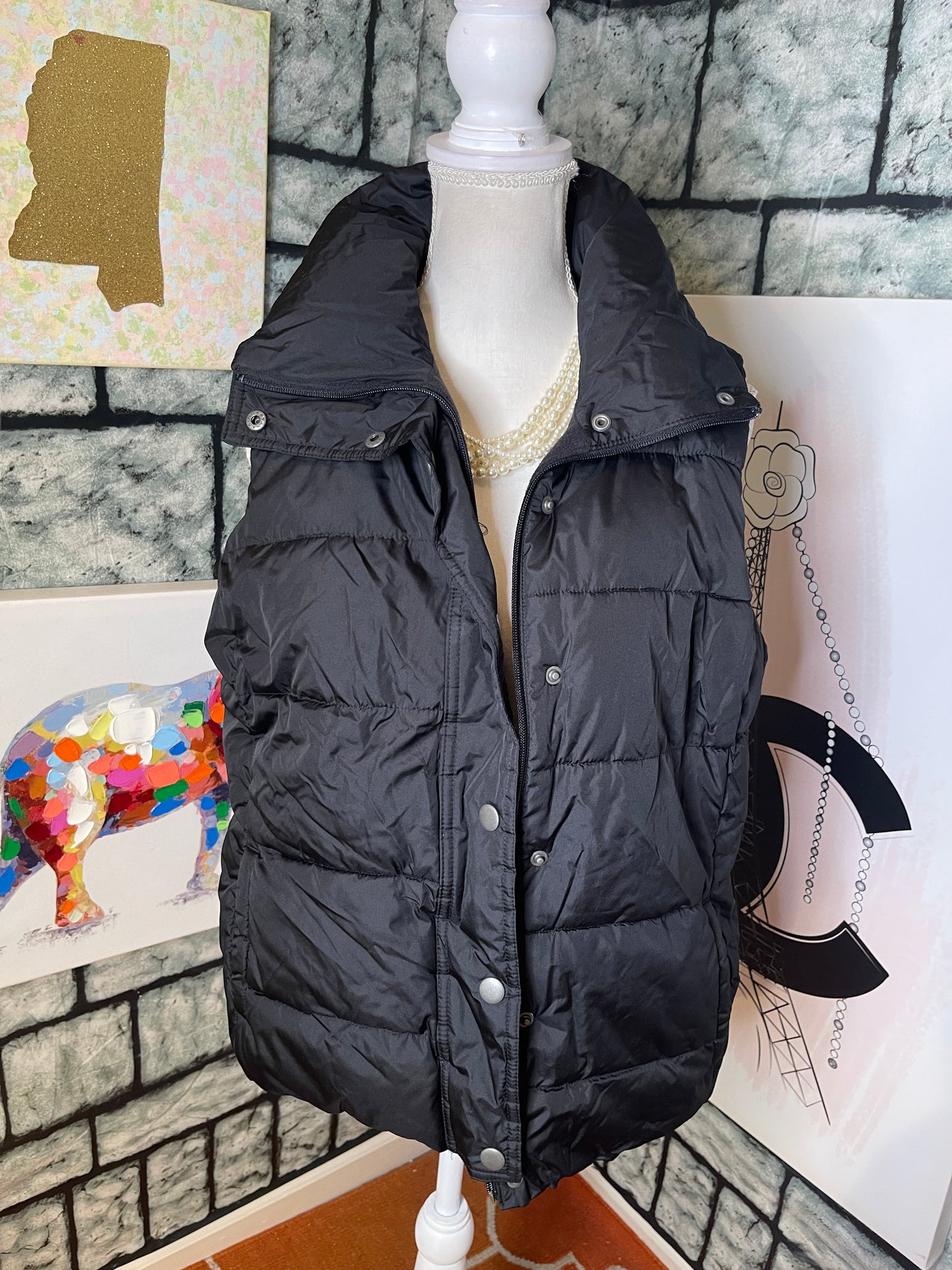 Old Navy Black Zip Up Vest Women Sz Large