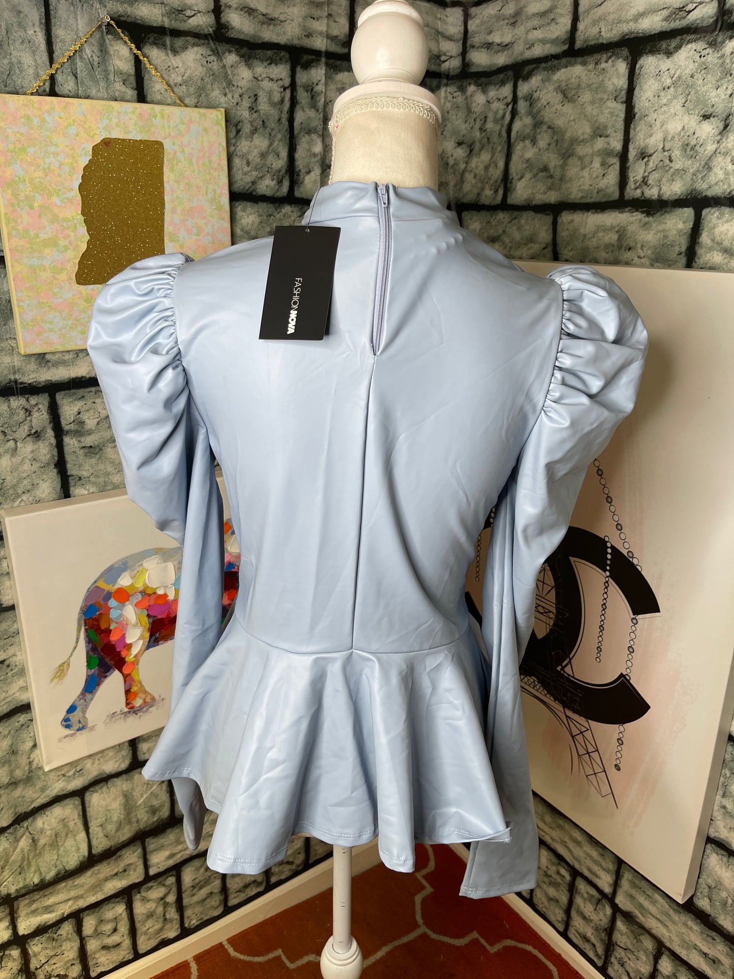 NEW Fashion Nova Blue Puffy Blouse Women sz Large