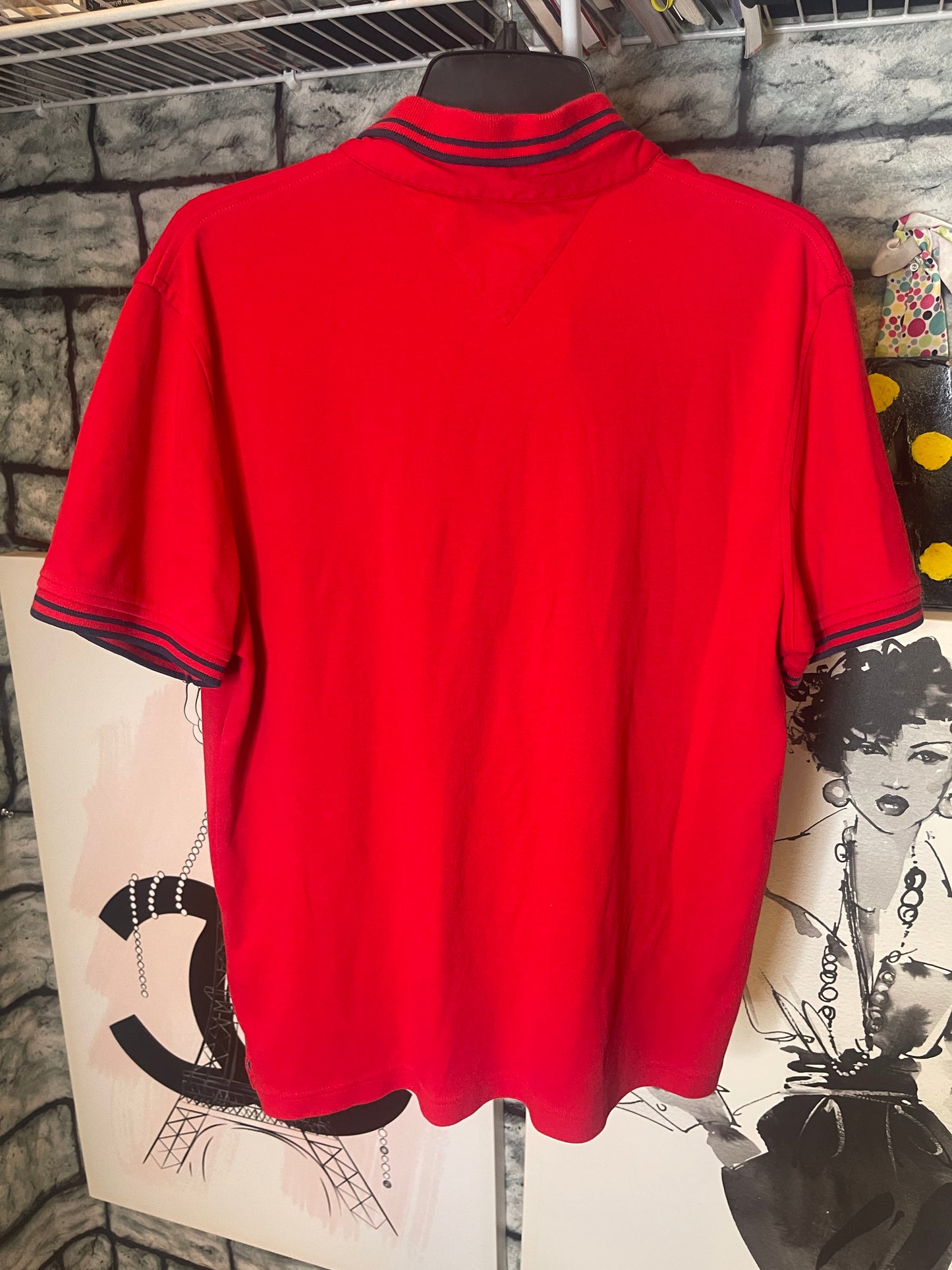 Tommy Hilfiger Red Polo Shirt Men sz Medium
