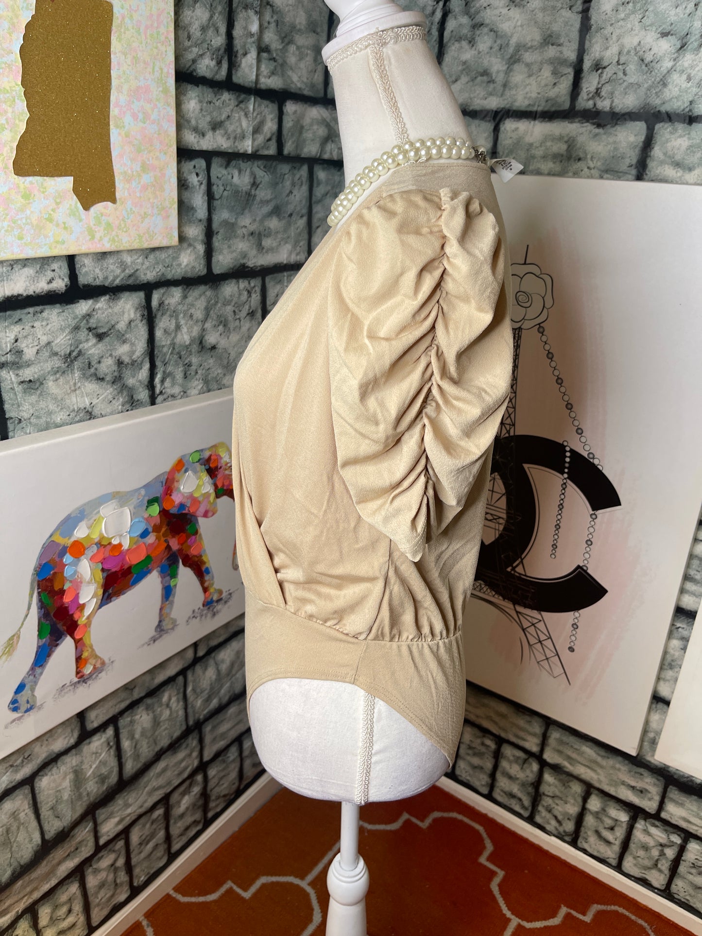 Rosebell tan bodysuit blouse women sz medium