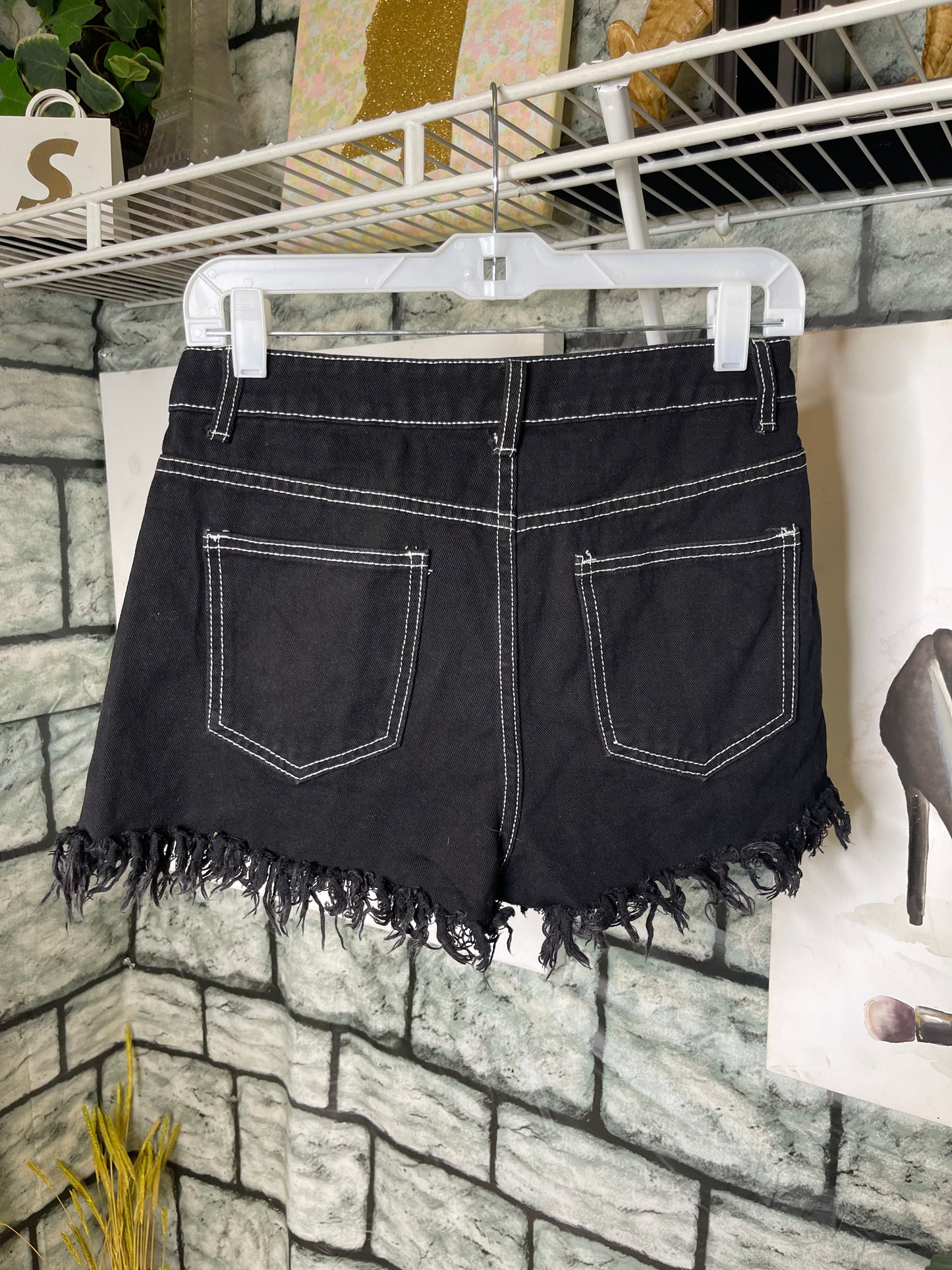 Black White Denim Shorts Women sz Medium