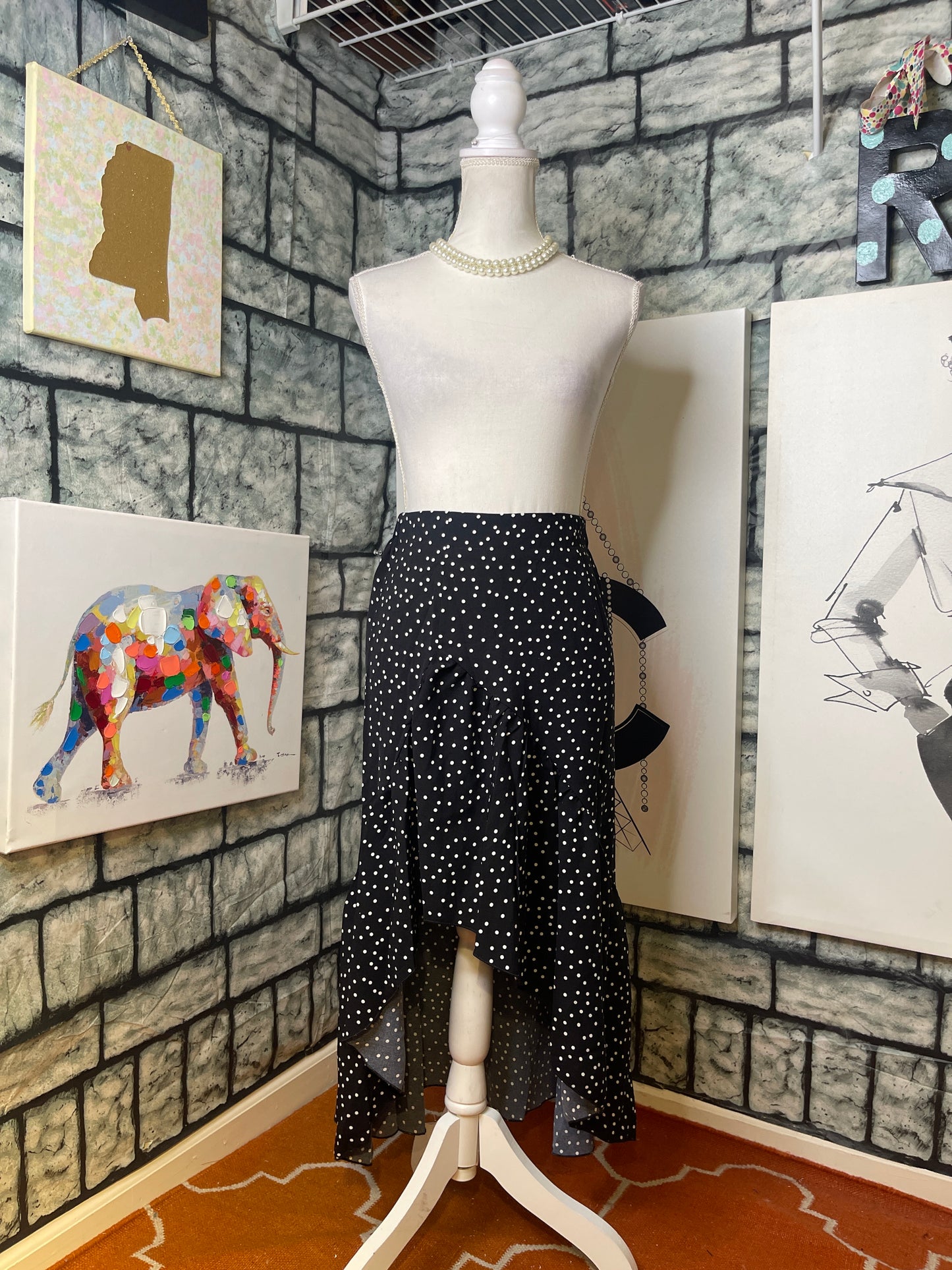 Black white polka dot skirt women sz small